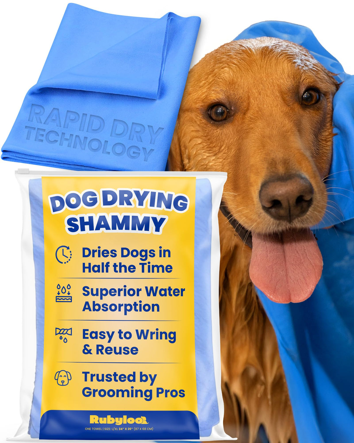 Rubyloo Shammy para perros: toalla seca rápida tras baño