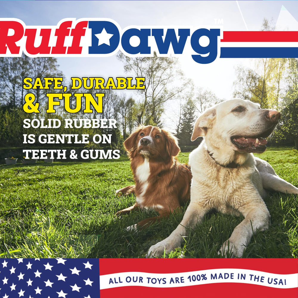 Ruff Dawg Ball XL en turquesa neón, fácil de localizar tras el lanzamiento.