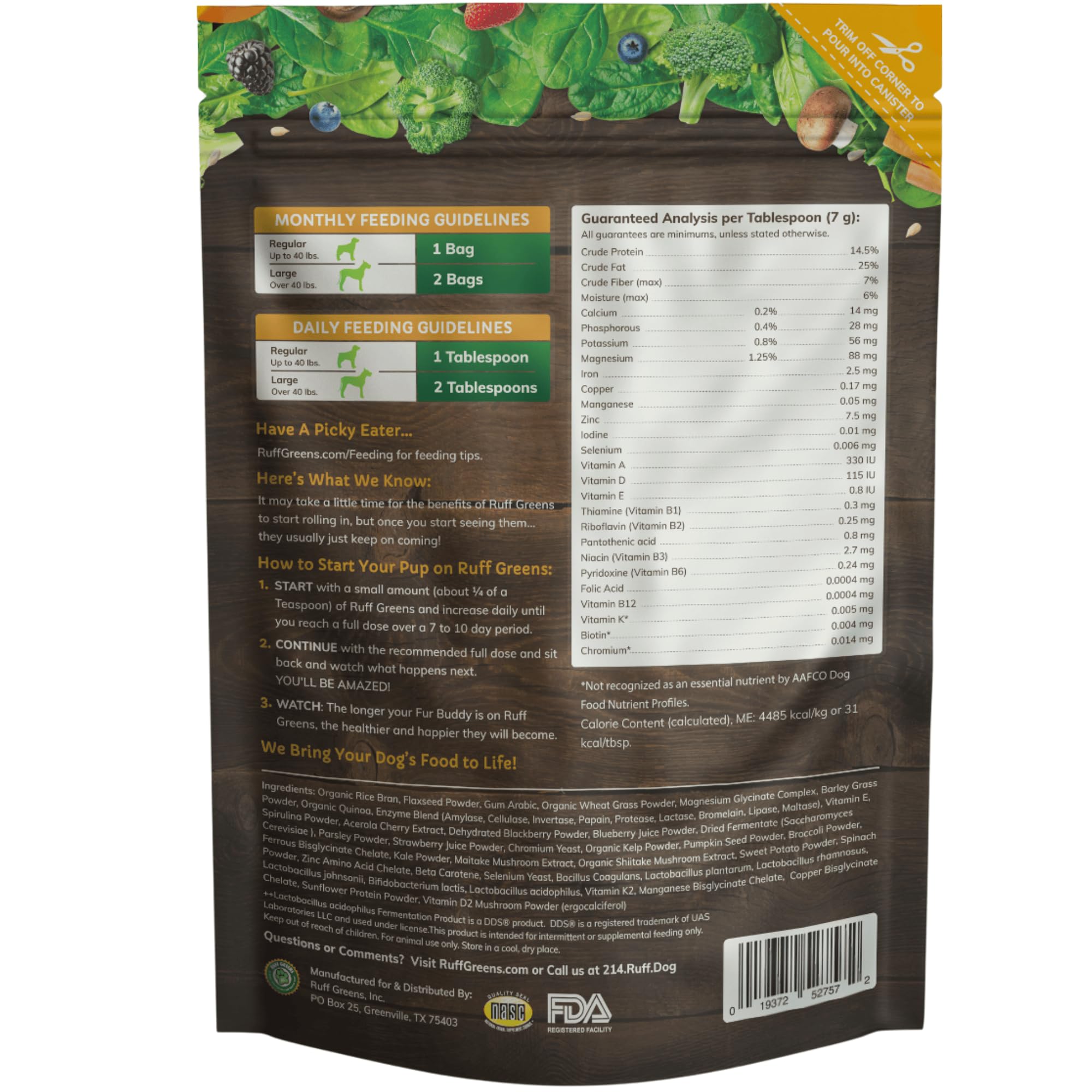 Ruff Greens, glucosamina para articulaciones que favorece la movilidad canina.
