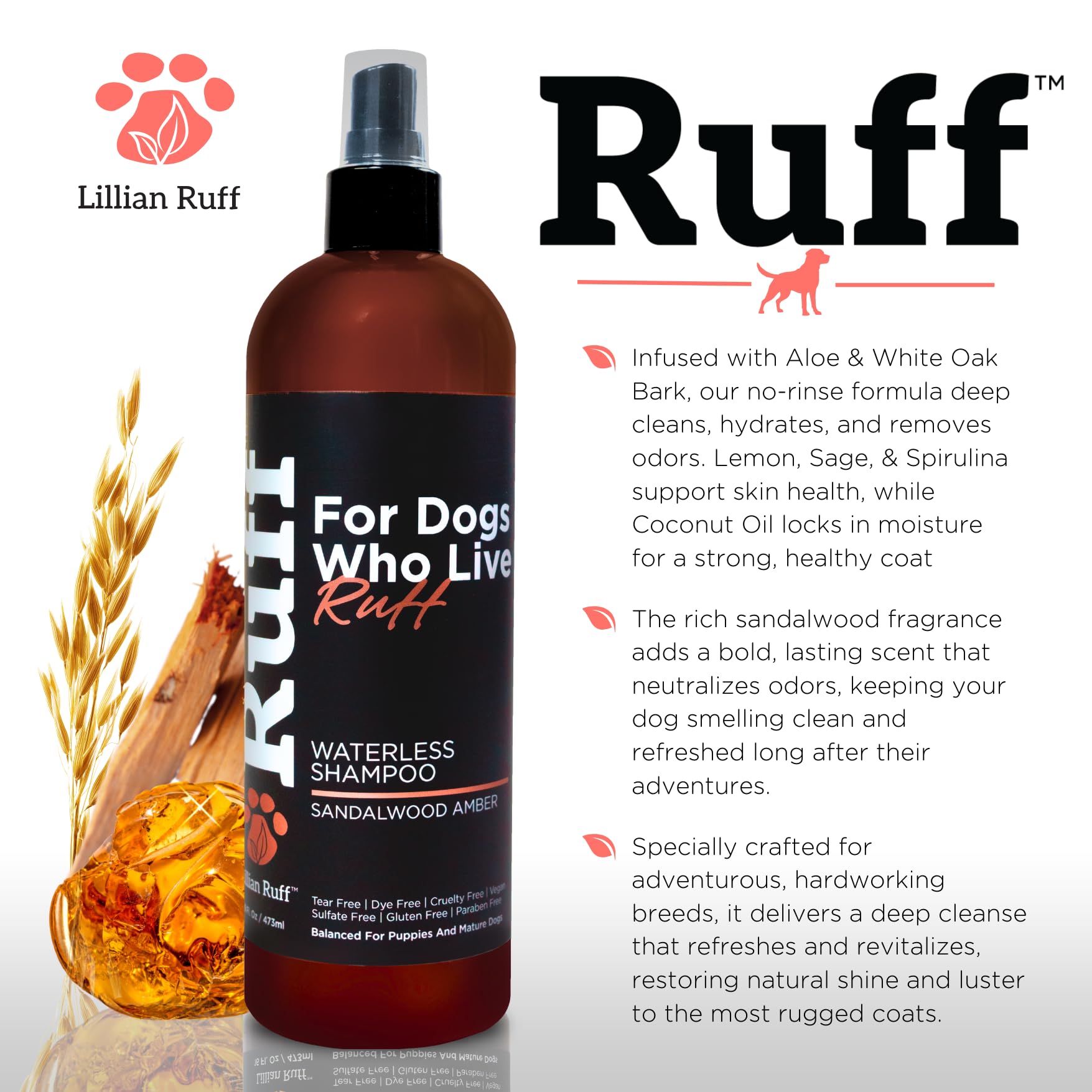 Ruff Lillian Ruff aloe vera y coco para hidratación del pelaje.