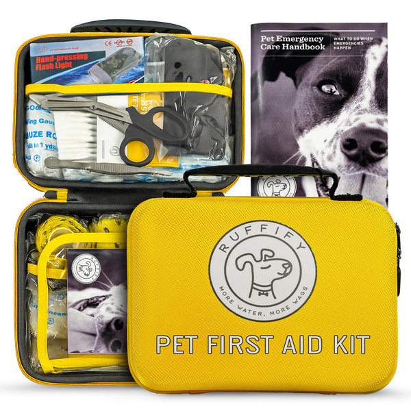Ruffify caja de primeros auxilios para perros, amarillo reflectante y fácil de localizar.