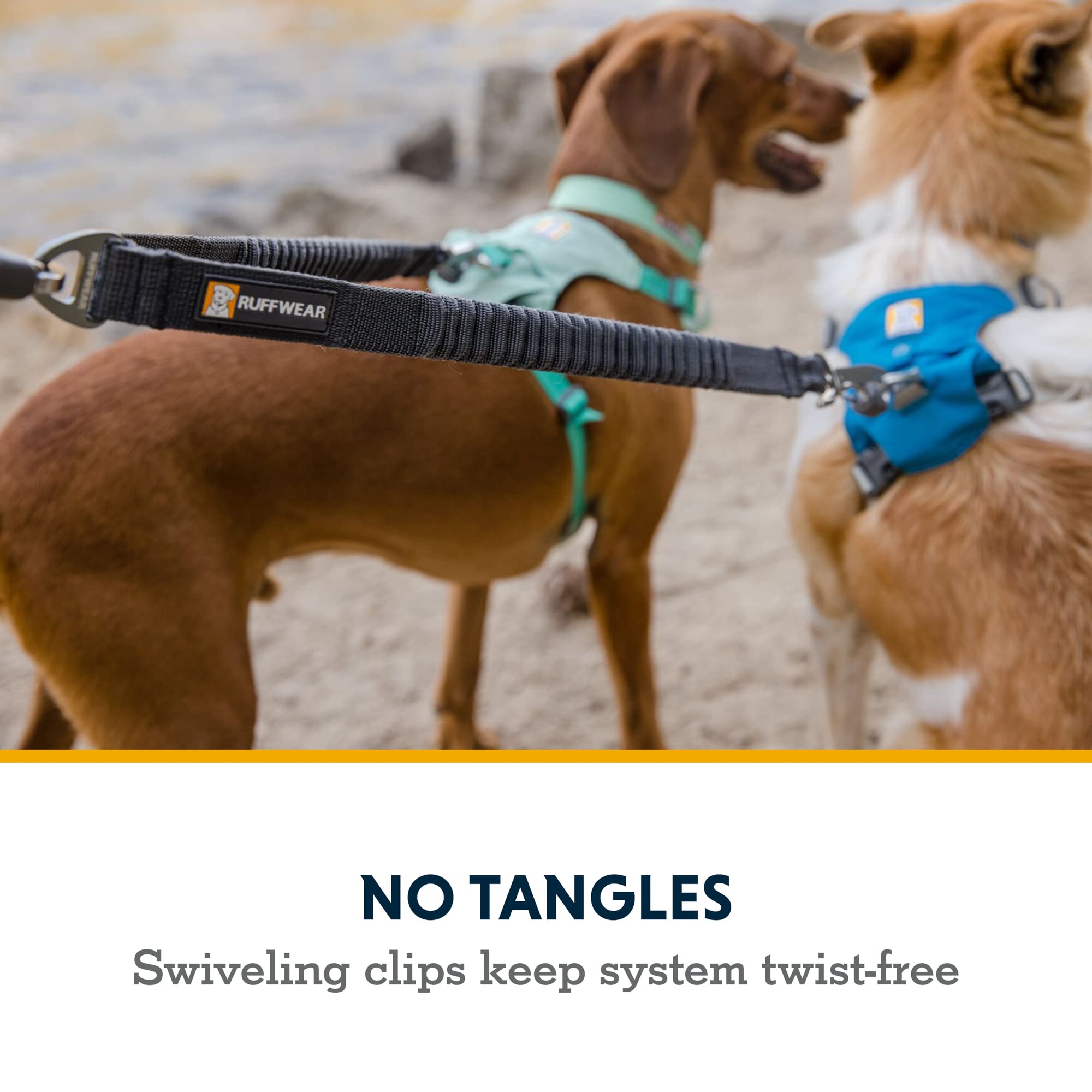 Ruffwear acoplador con anillo en V de aluminio facilita la conexión entre dos correas.