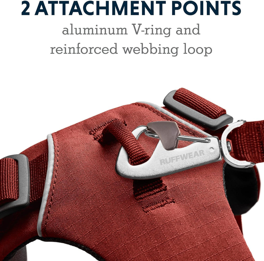 Ruffwear Front Range Harness ajuste de cuatro puntos para perros grandes.