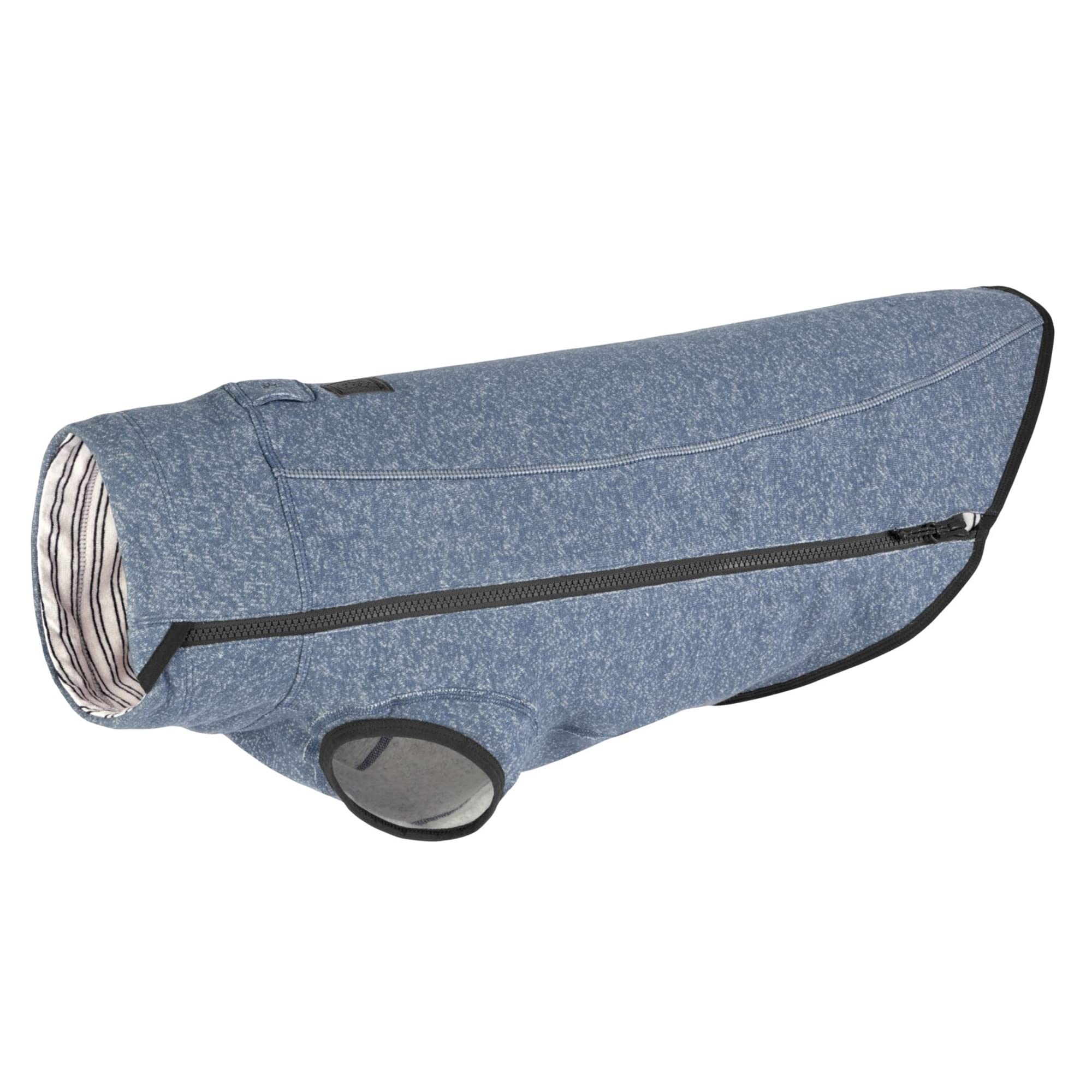 Ruffwear Hemp Hound Sweater, vista frontal en azul pizarra, abriga durante paseos