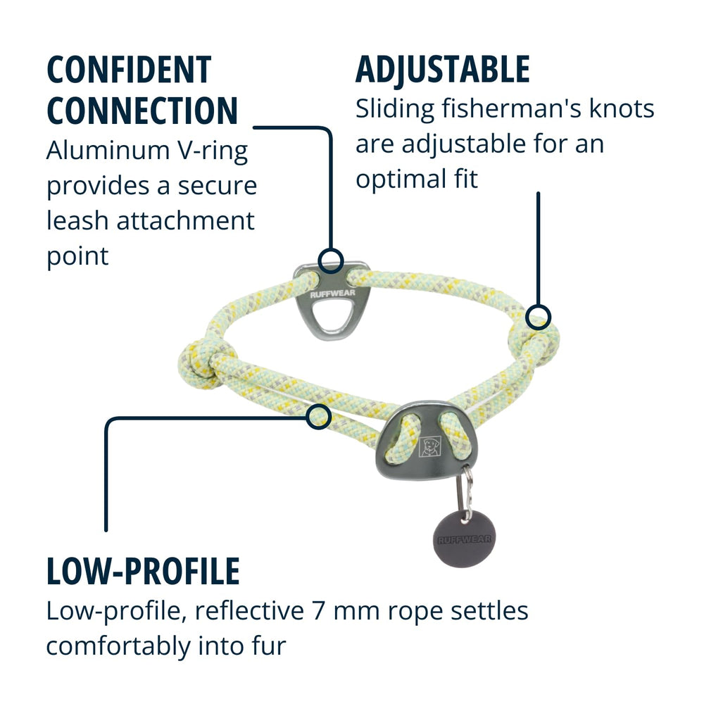 Ruffwear Knot-a-Collar perfil-delgado reduce volumen y evita roces.