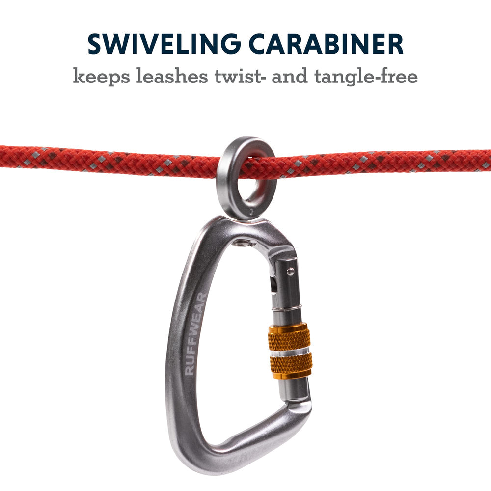 Ruffwear Knot-A-Hitch reflectividad integrada mejora visibilidad en atardecer.