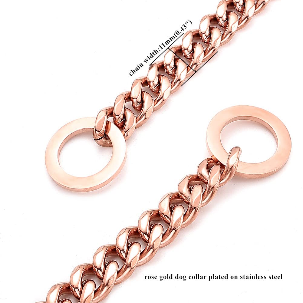 RUMYPET collar cadena oro rosa 11mm, 16 pulgadas, resistente para perros activos.