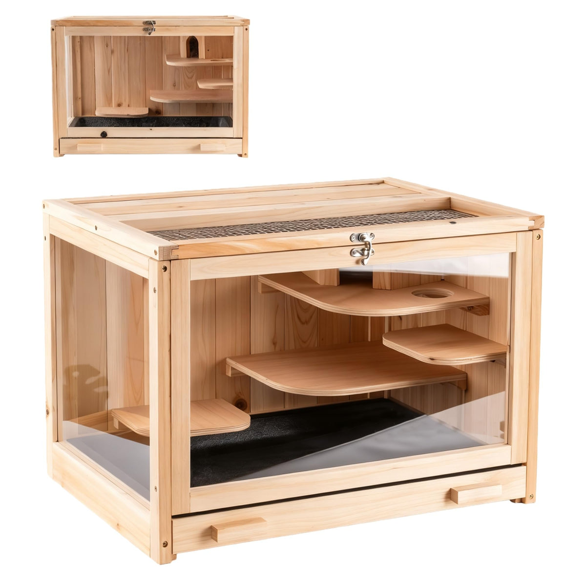 RUNSHED jaula de madera grande para hámster ofrece espacio para juego y exploración