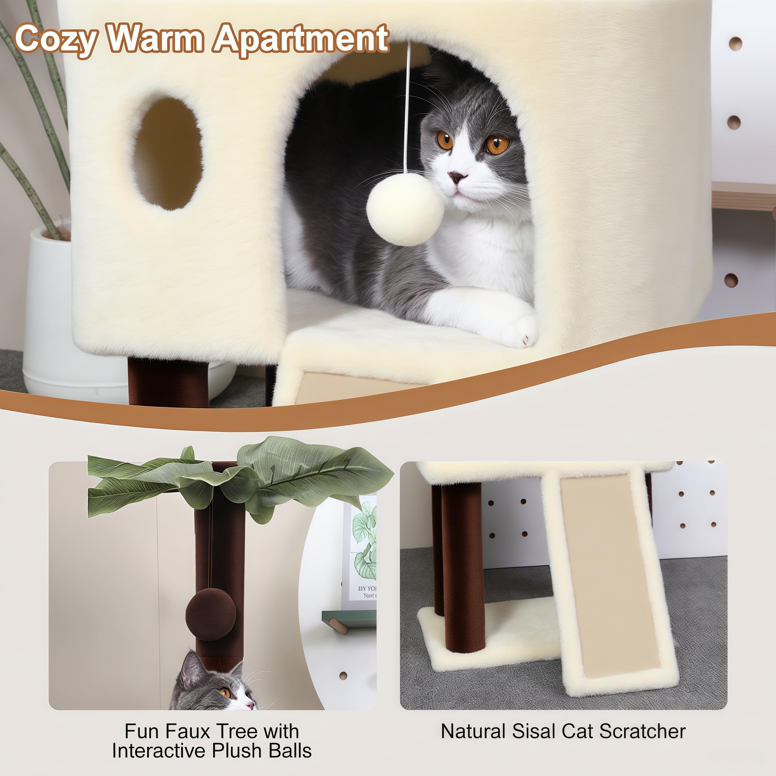 Runske arbol gatos 41 pulgadas diseño neutro: se integra con decoraciones modernas.