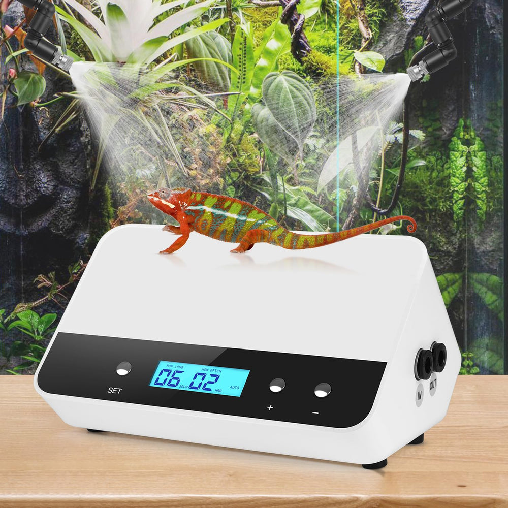 RUNWUSHENG humedificador para reptiles con pantalla LCD y temporizador para programación.