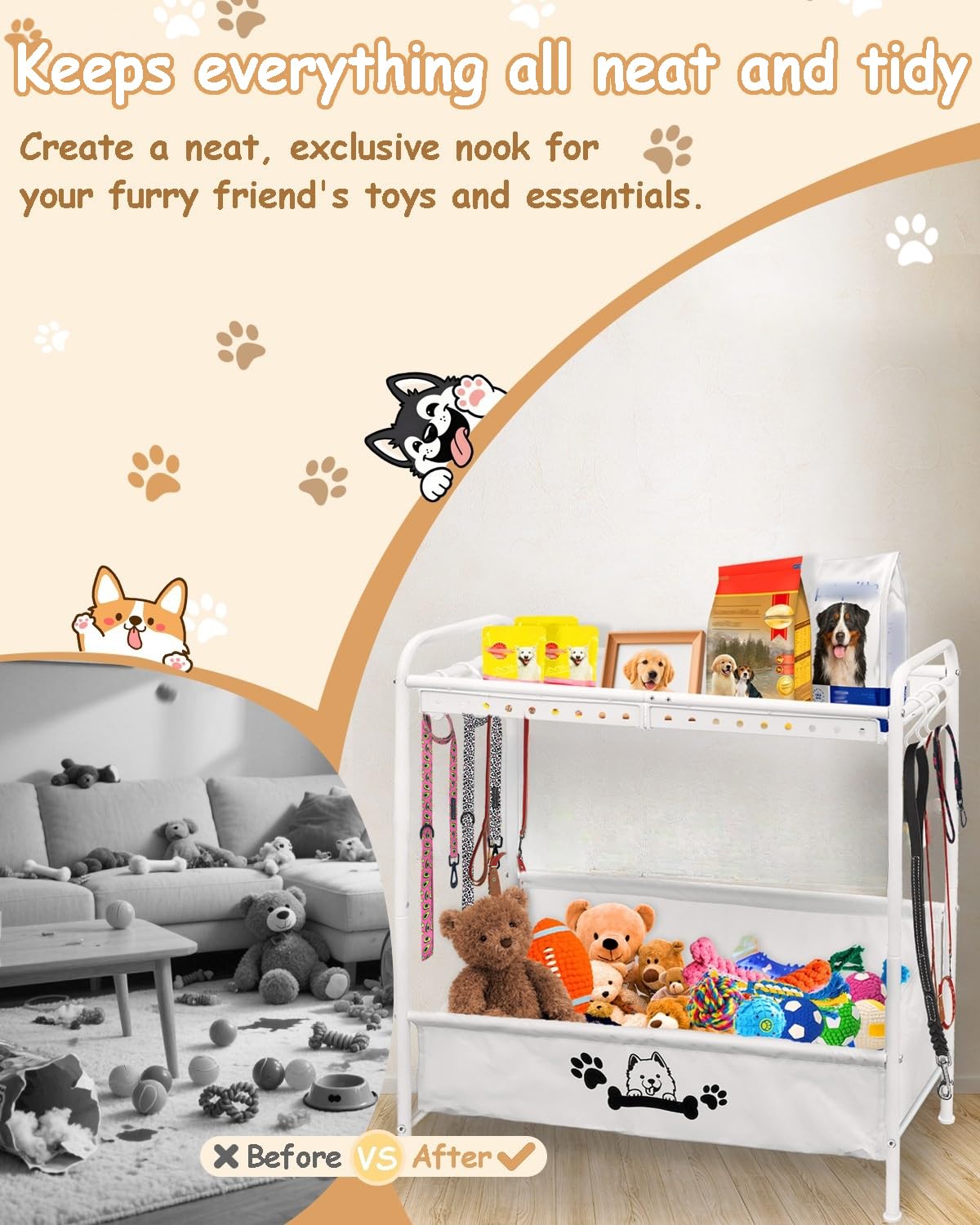 Rvelidode gancho-lateral para correas organiza accesorios de mascota.