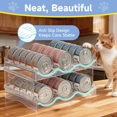 Rvelidode organizador de latas para gatos, diseño apilable y ergonómico.