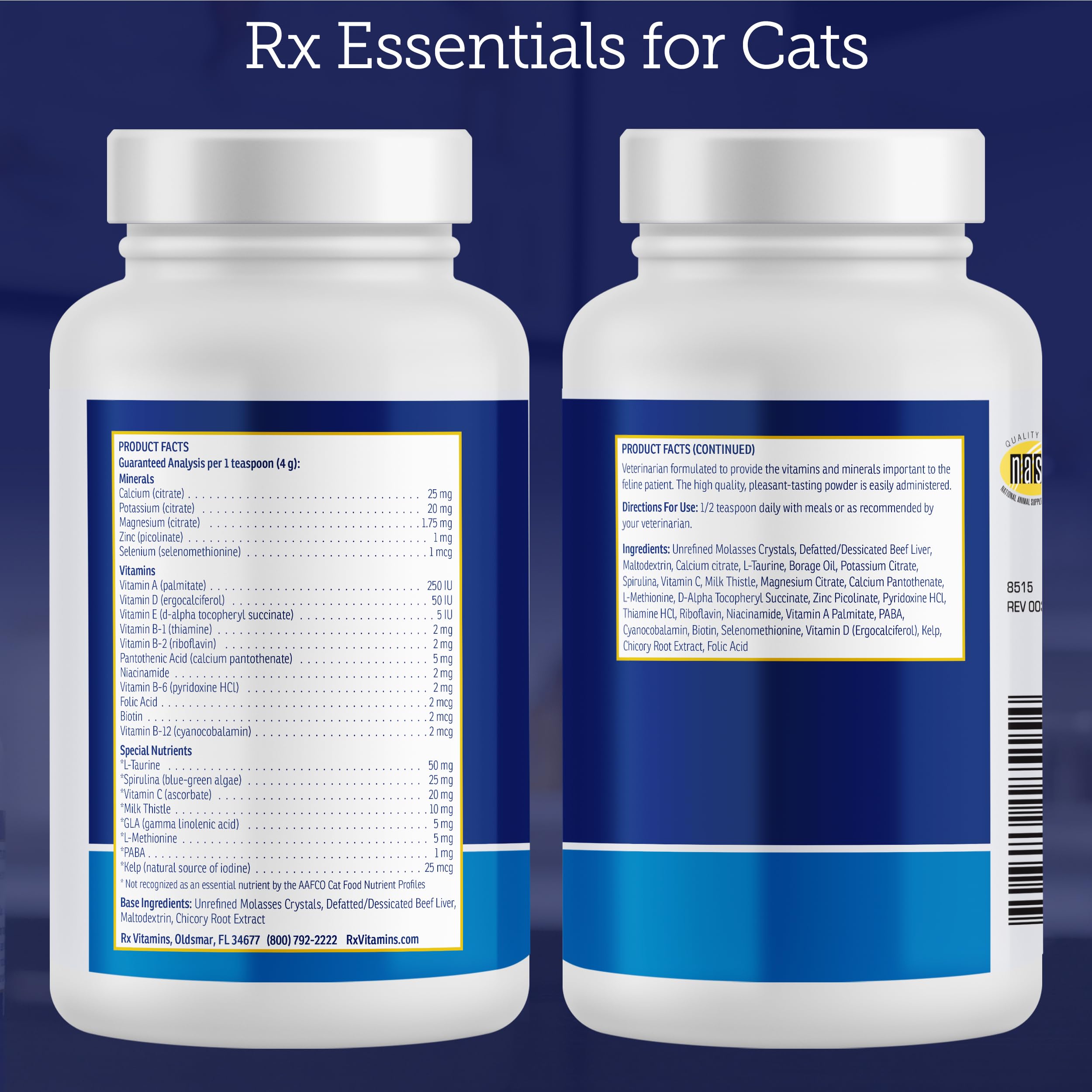 Rx Vitamins Gatos indicaciones de uso diario con media cucharadita.