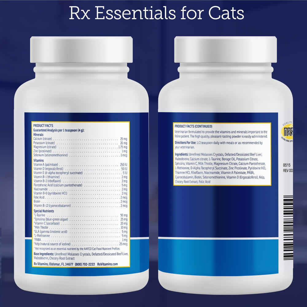 Rx Vitamins Gatos indicaciones de uso diario con media cucharadita.