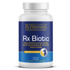 Rx Vitamins Rx Biotic, bote de polvo, apoyo digestivo suave para mascotas.