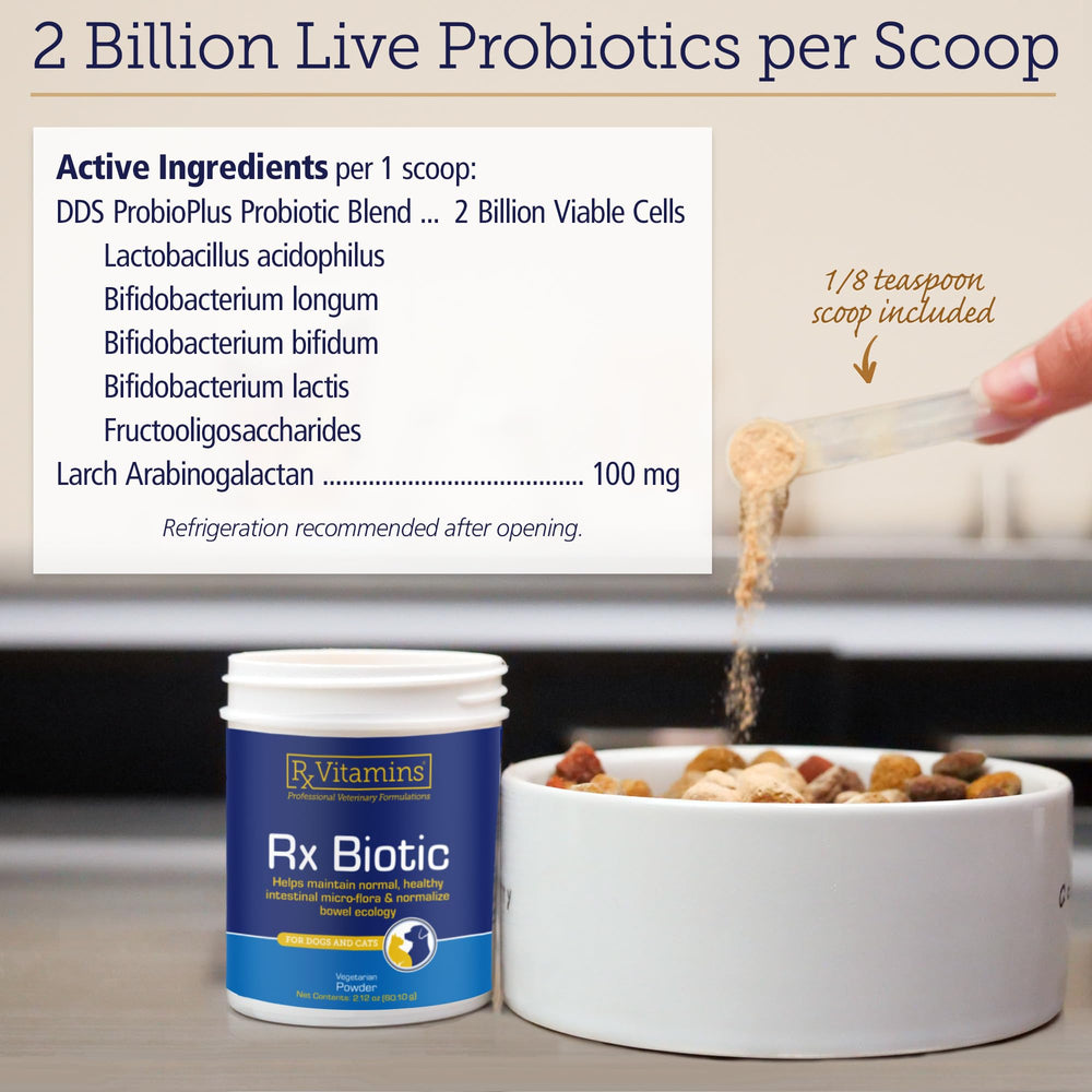 Rx Vitamins Rx Biotic, envase de 2.12 oz para uso diario de mascotas.