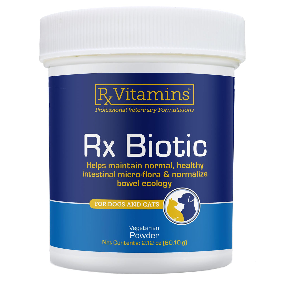 Rx Vitamins Rx Biotic, polvo probiótico para perros y gatos, apoya la digestión.