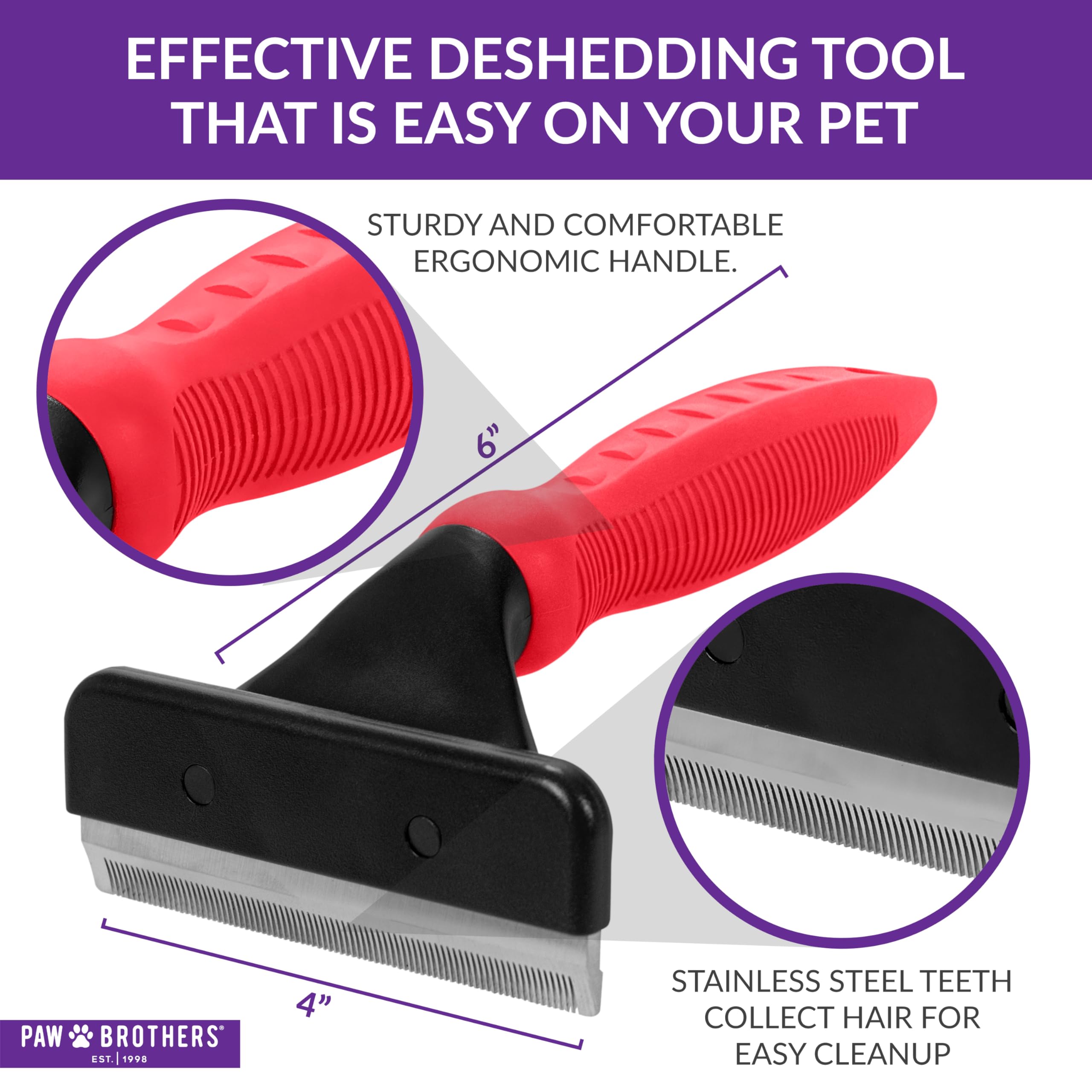 Paw Brothers Deshedding Tool con dientes de acero inoxidable para cepillado suave