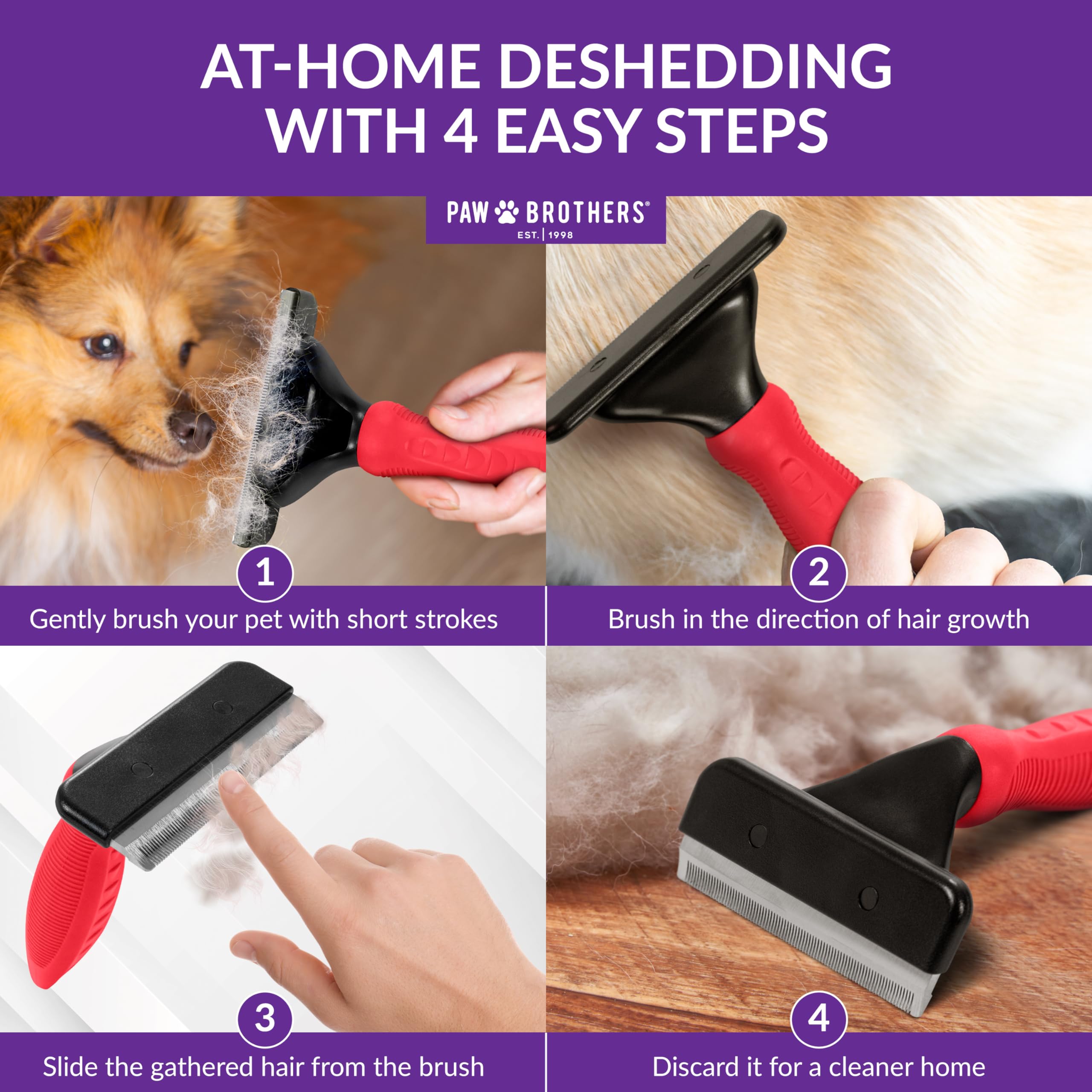 Paw Brothers Deshedding Tool con mango ergonómico para un agarre cómodo