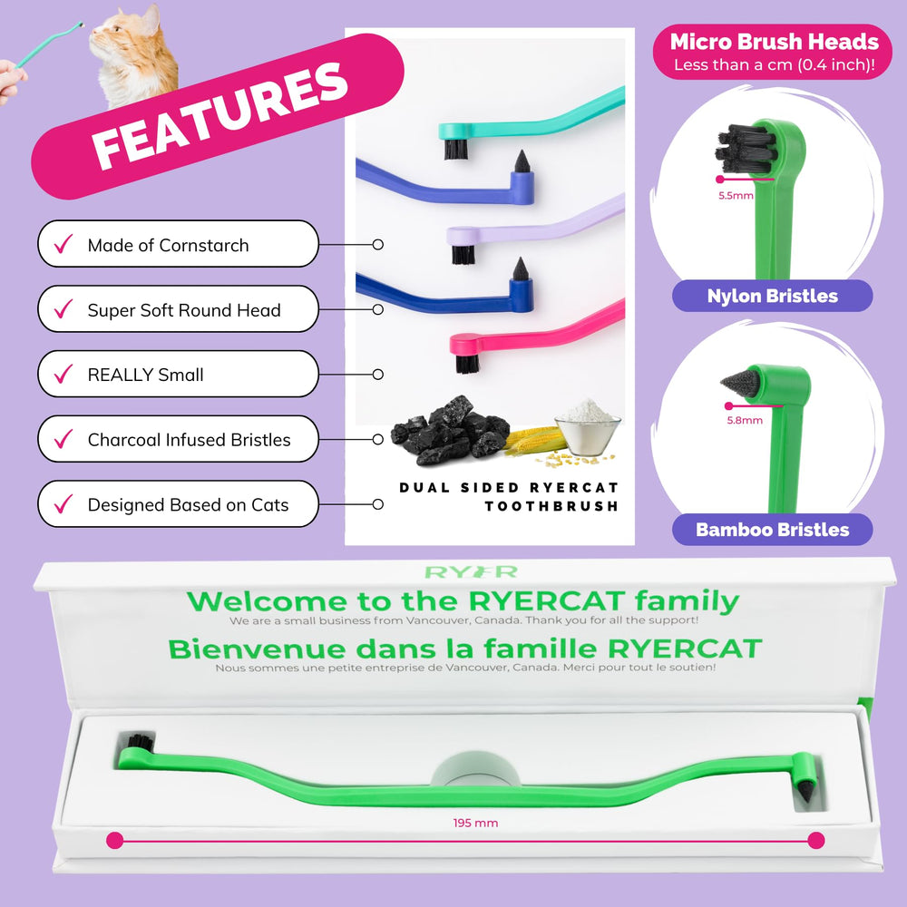 RYERCAT cepillo dental para gatos, diseño biodegradable y respetuoso con el medio ambiente.