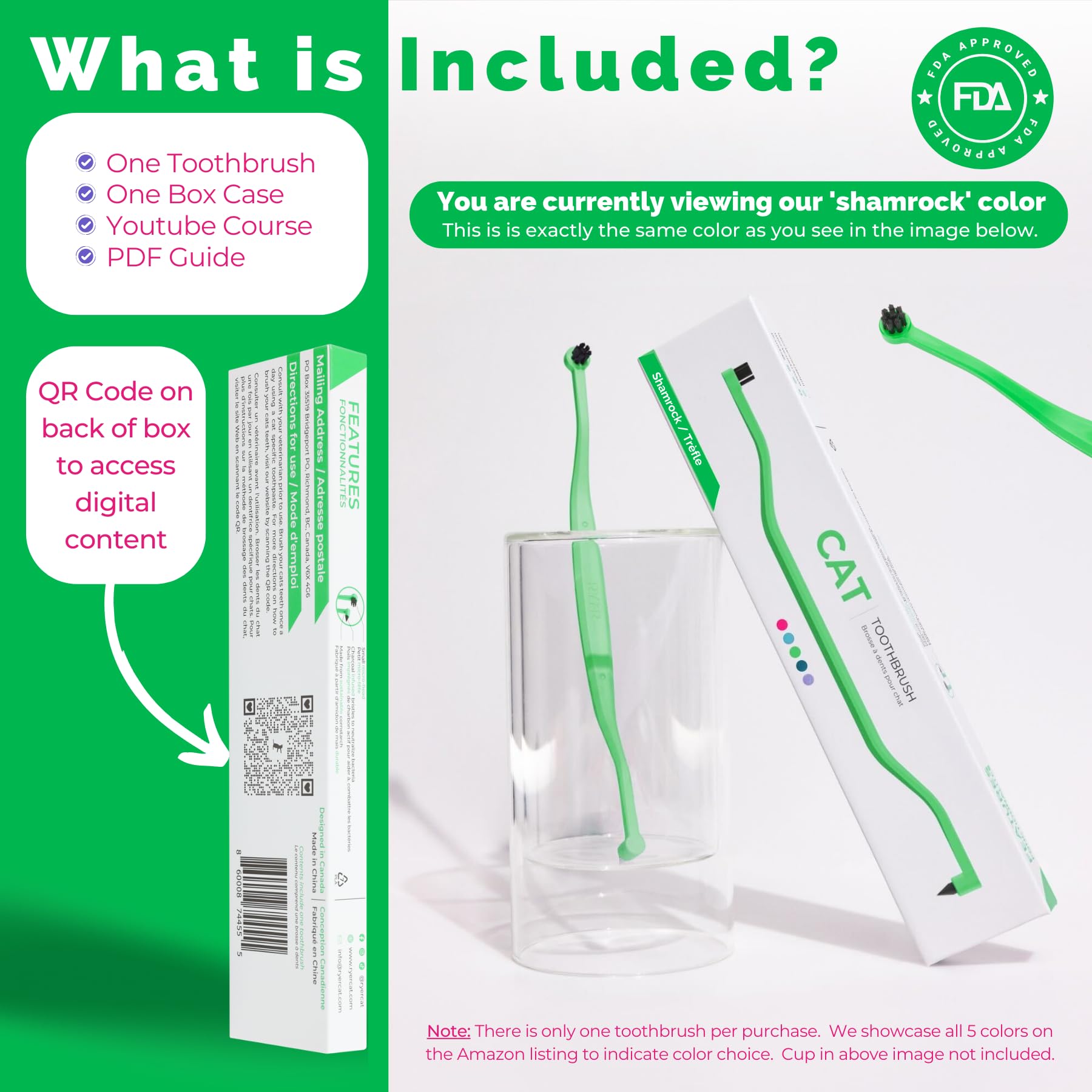 RYERCAT cepillo dental para gatos, mango ergonómico para cepillado cómodo.