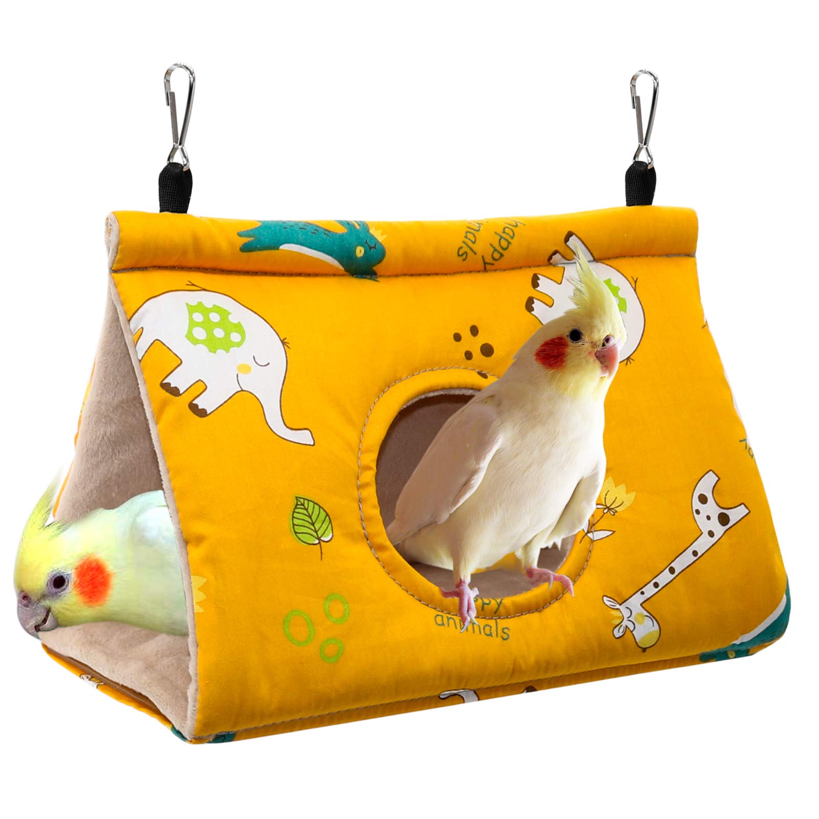 Nido para aves Rypet con hamaca velur amarillo, refugio cálido para descansar.