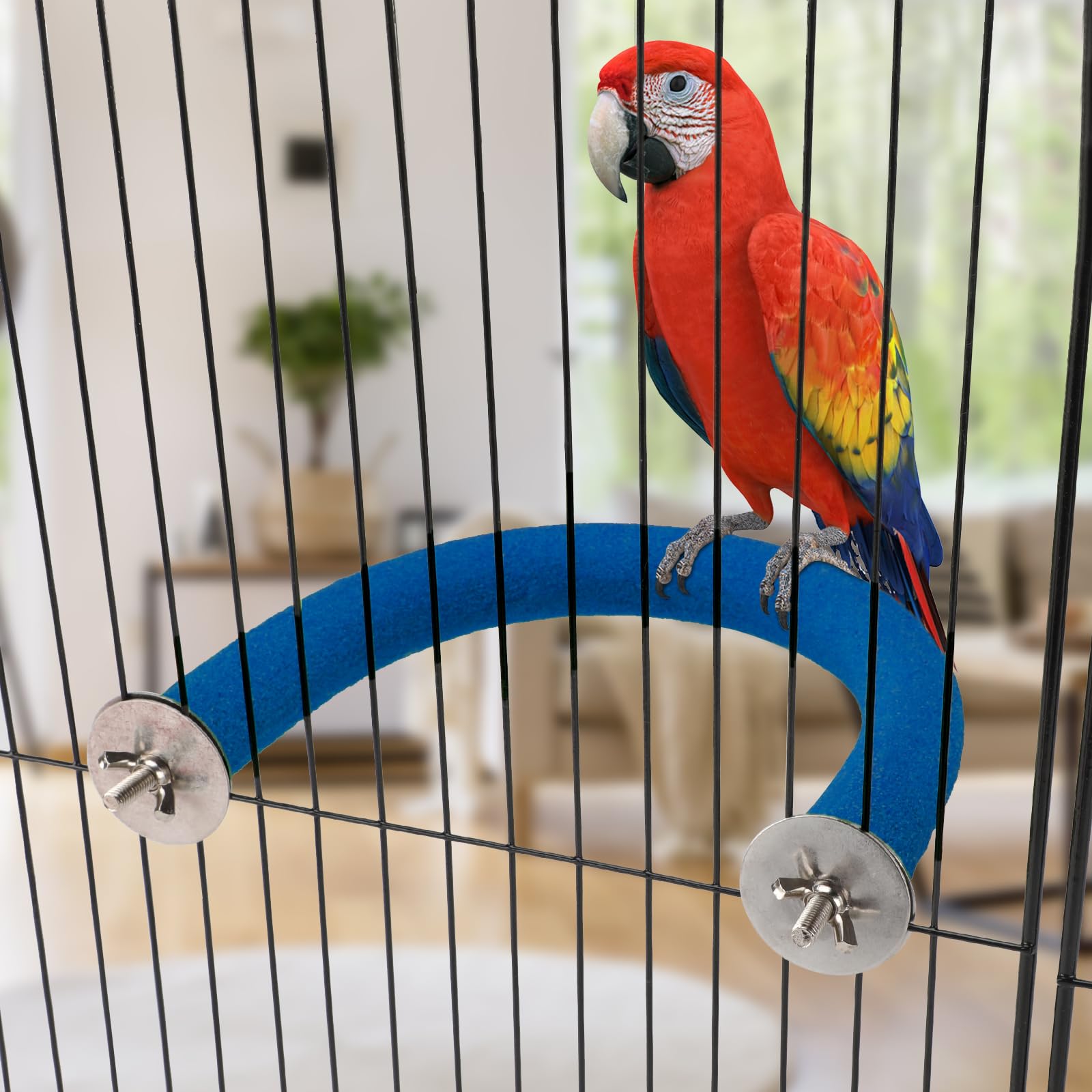 Rypet percha en U para loros azul, instalación rápida sin herramientas.