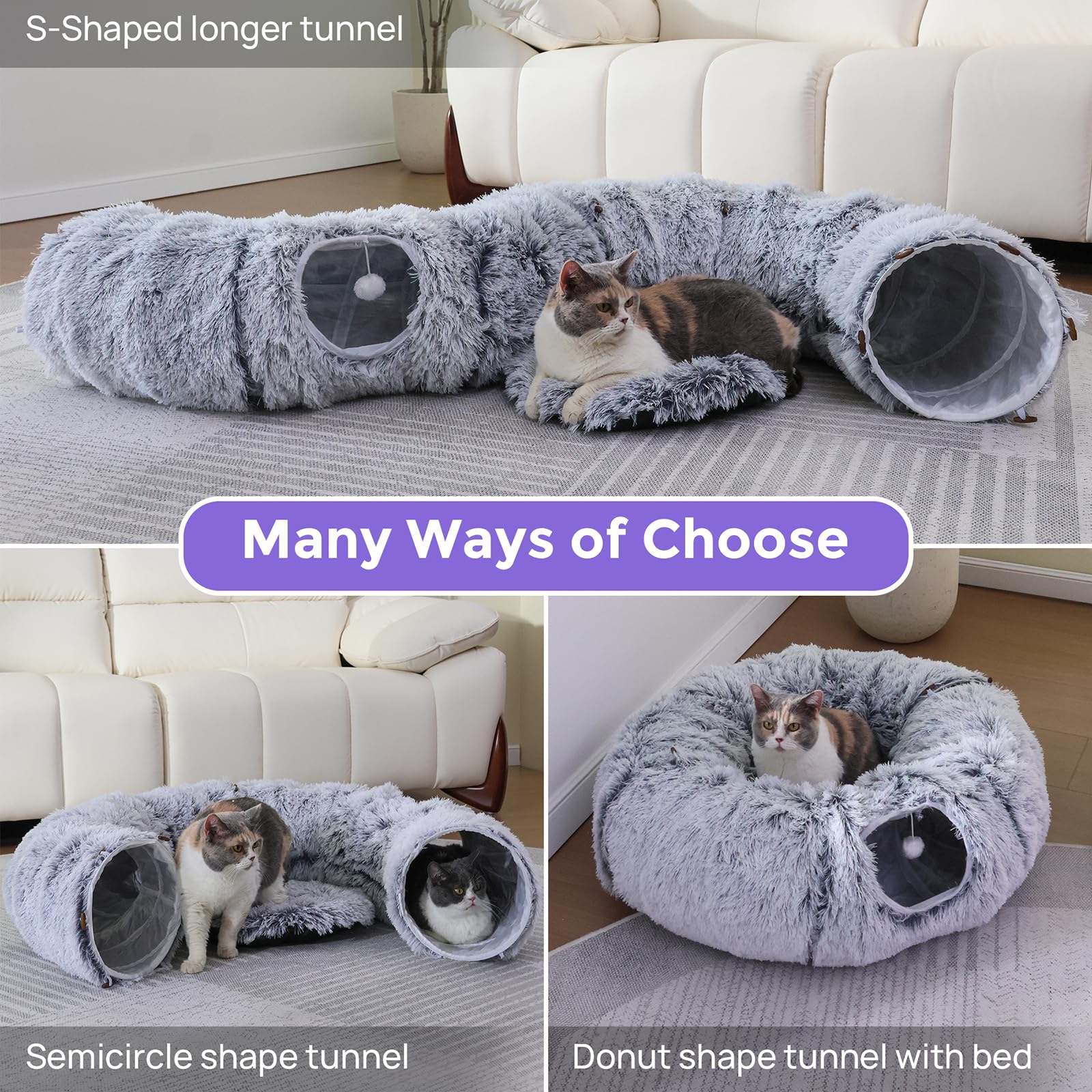 RYpetmia cama tunel gato donut gris: espacio amplio para jugar