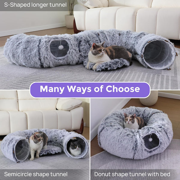 RYpetmia cama tunel gato donut gris: espacio amplio para jugar