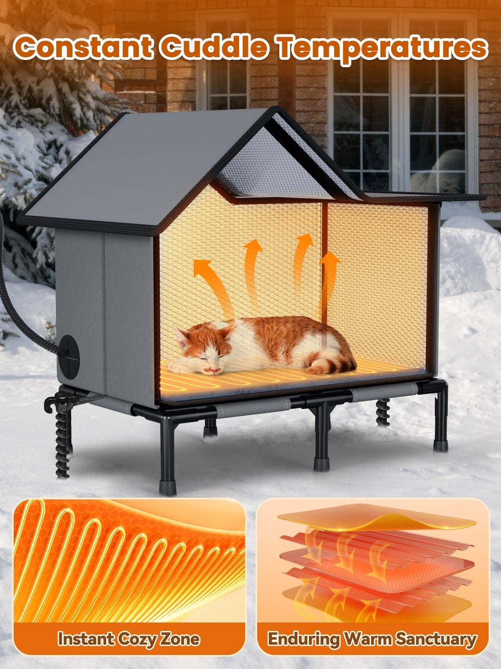 Rywell casa gato caliente exterior aislamiento: mantiene el calor de forma eficiente.