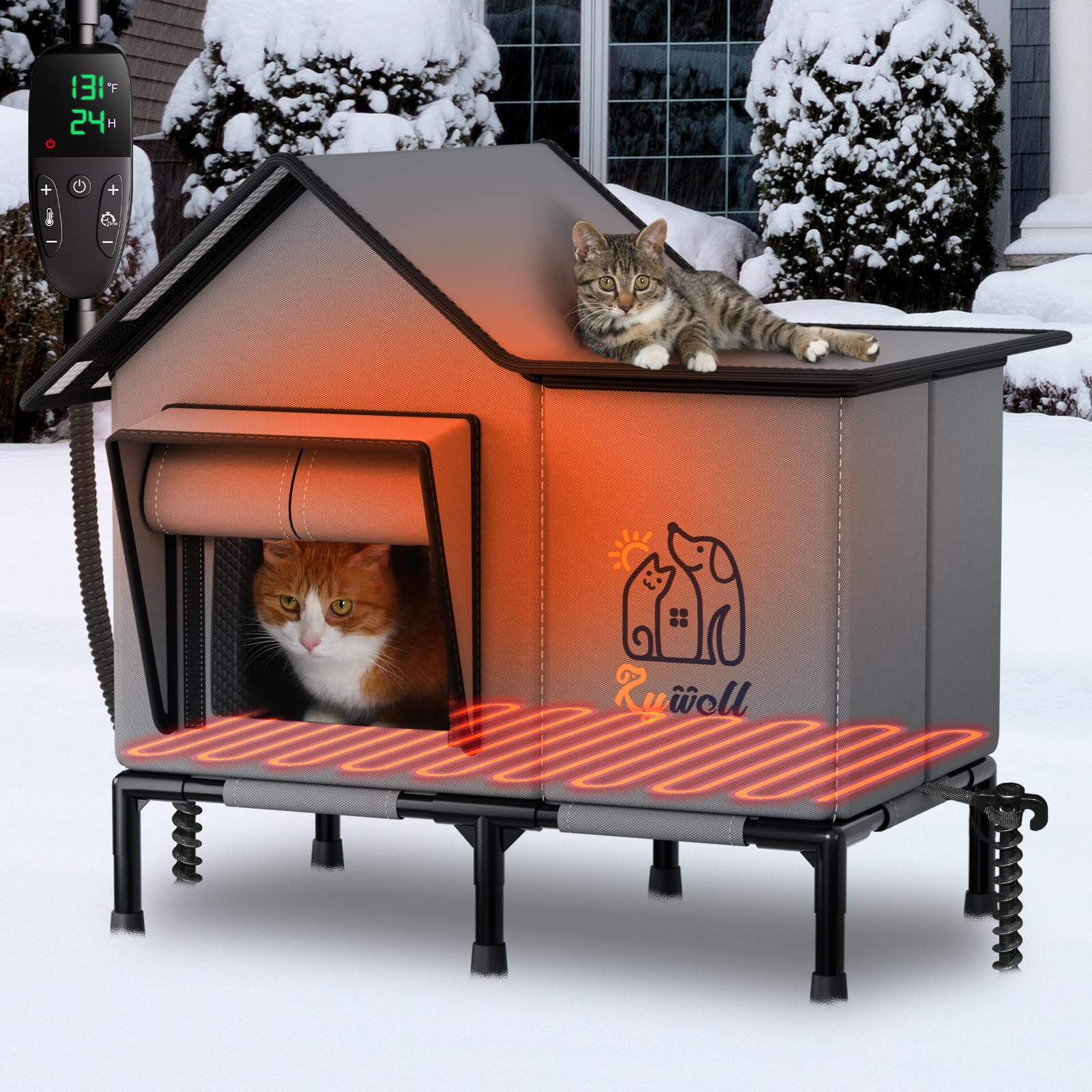 Rywell casa gato caliente exterior fachada: refugio resistente al clima para tus felinos.