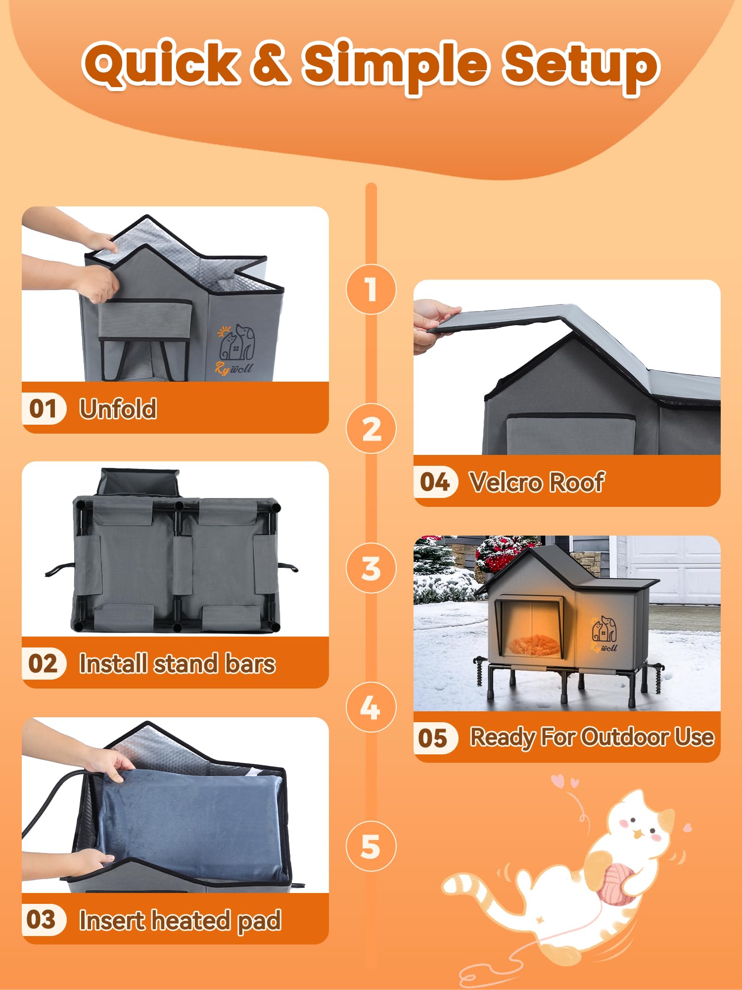Rywell casa gato caliente exterior resistencia-al-viento: estructura robusta ante vientos fuertes.