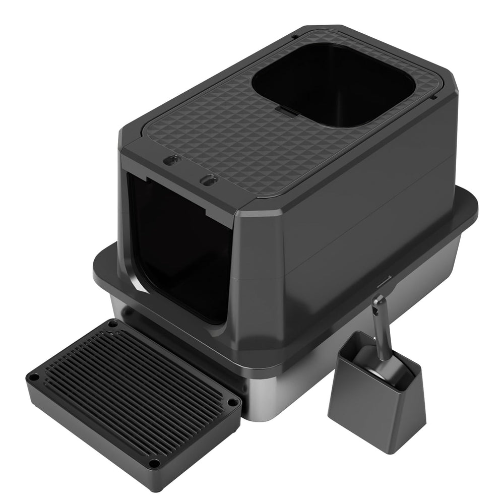 RZPET caja de arena cerrada grande de acero inoxidable con frontal y tapa, control de olores.