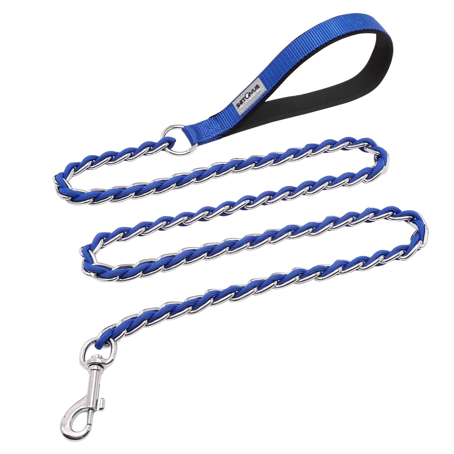 Correa antimasticación S-ETOVUS en azul para perros grandes y paseos más seguros.