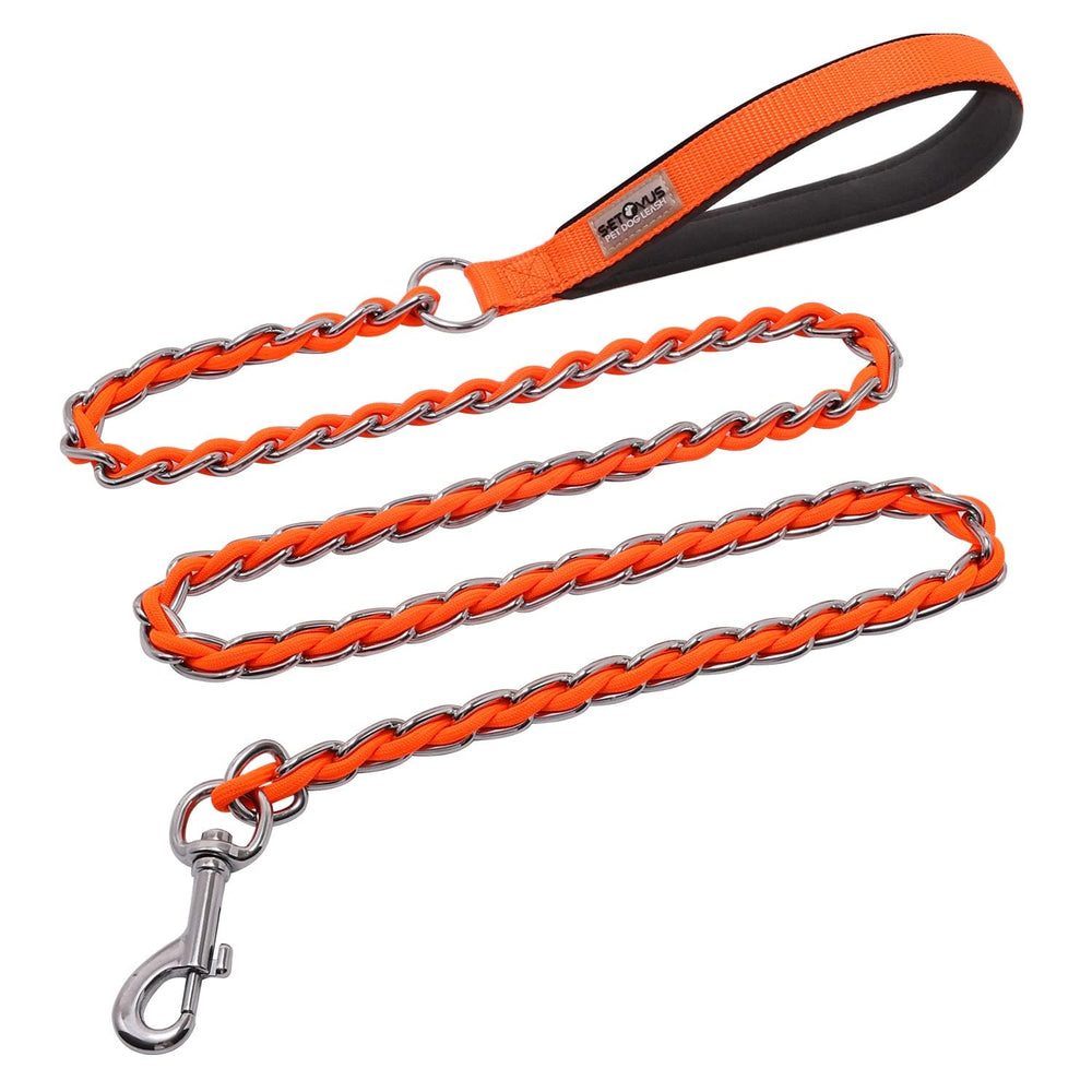 S-ETOVUS correa para perros antimordidas en naranja, ideal para paseos seguros.