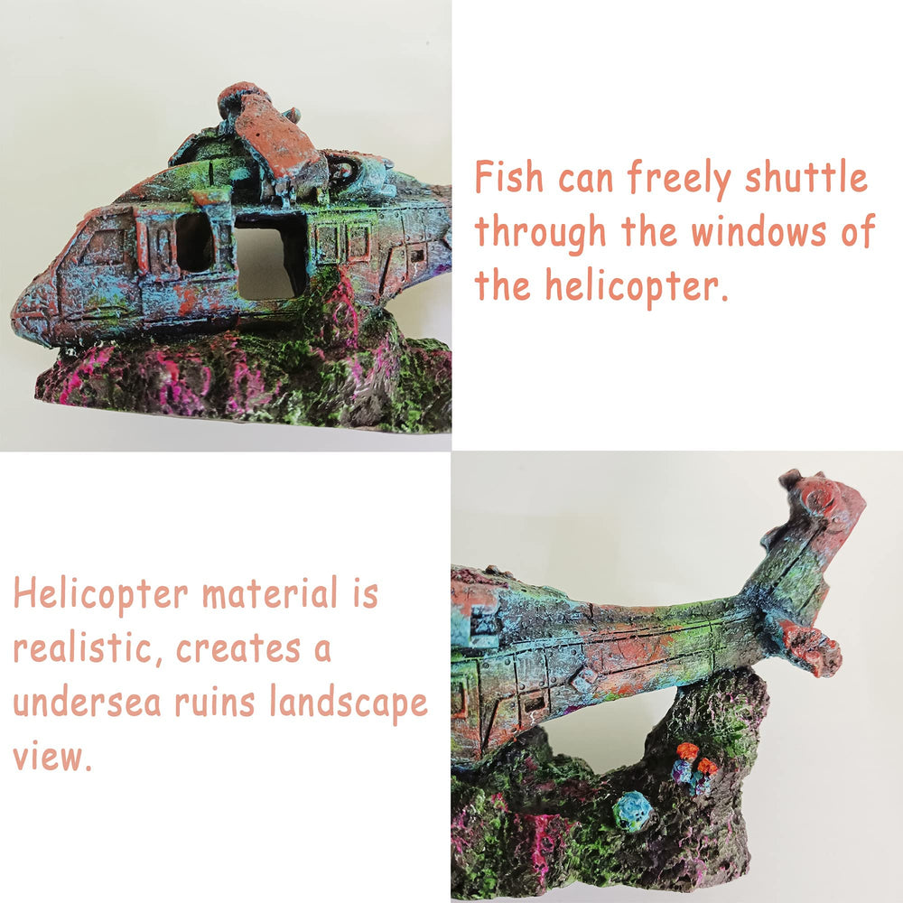 Pieza decorativa para tortugas y acuario con helicóptero-ruinas de S-Lifeeling.