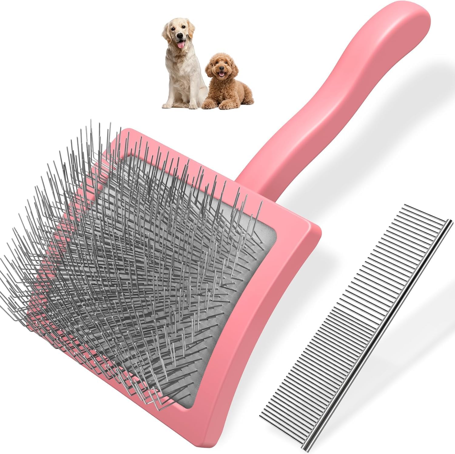 Saccison Cepillo Slicker con pines largos para penetrar el pelaje profundo sin irritar la piel.