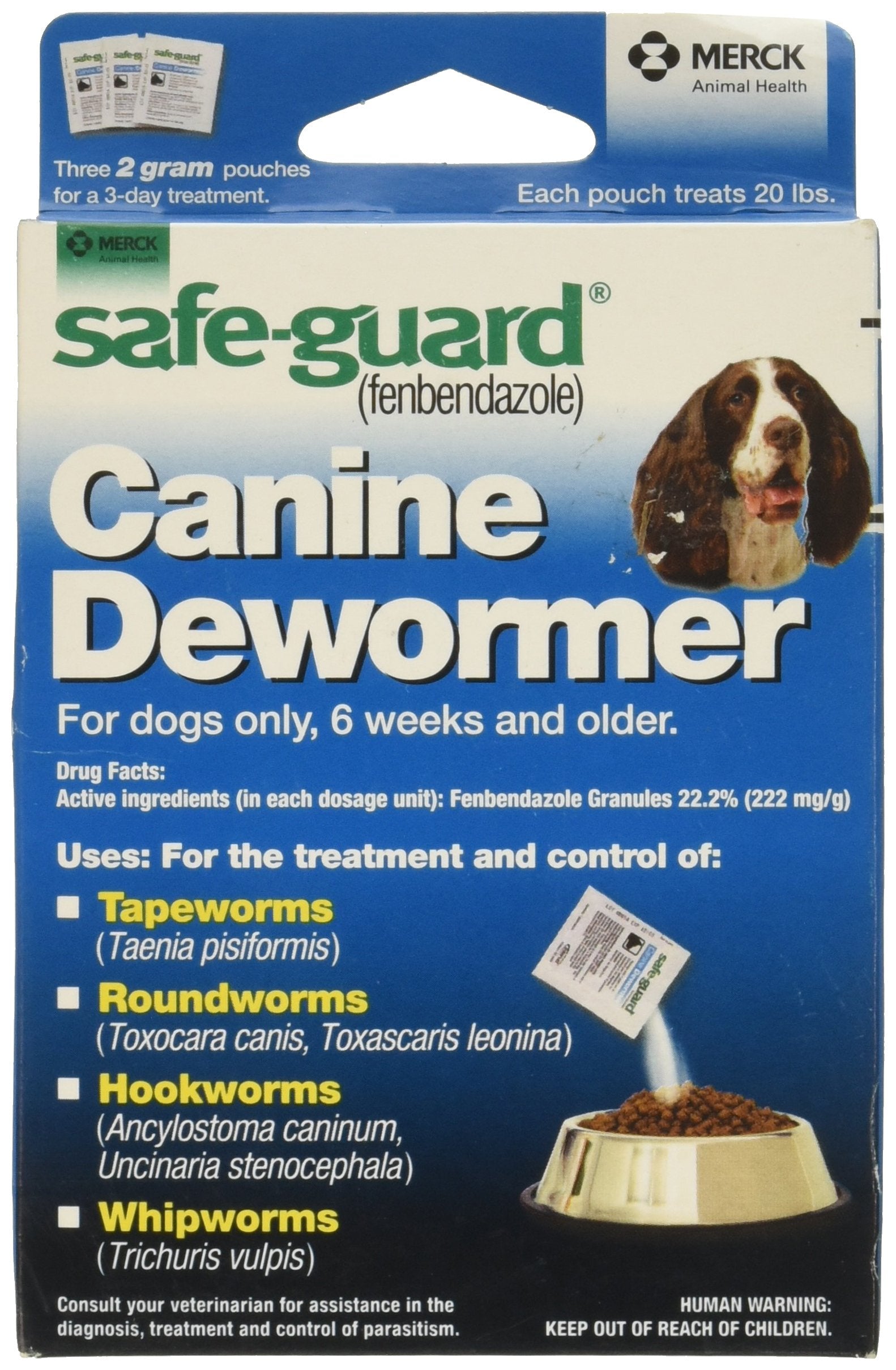 SAFE-GUARD desparasitante para perros en bolsa de 2 g para dosis diarias.