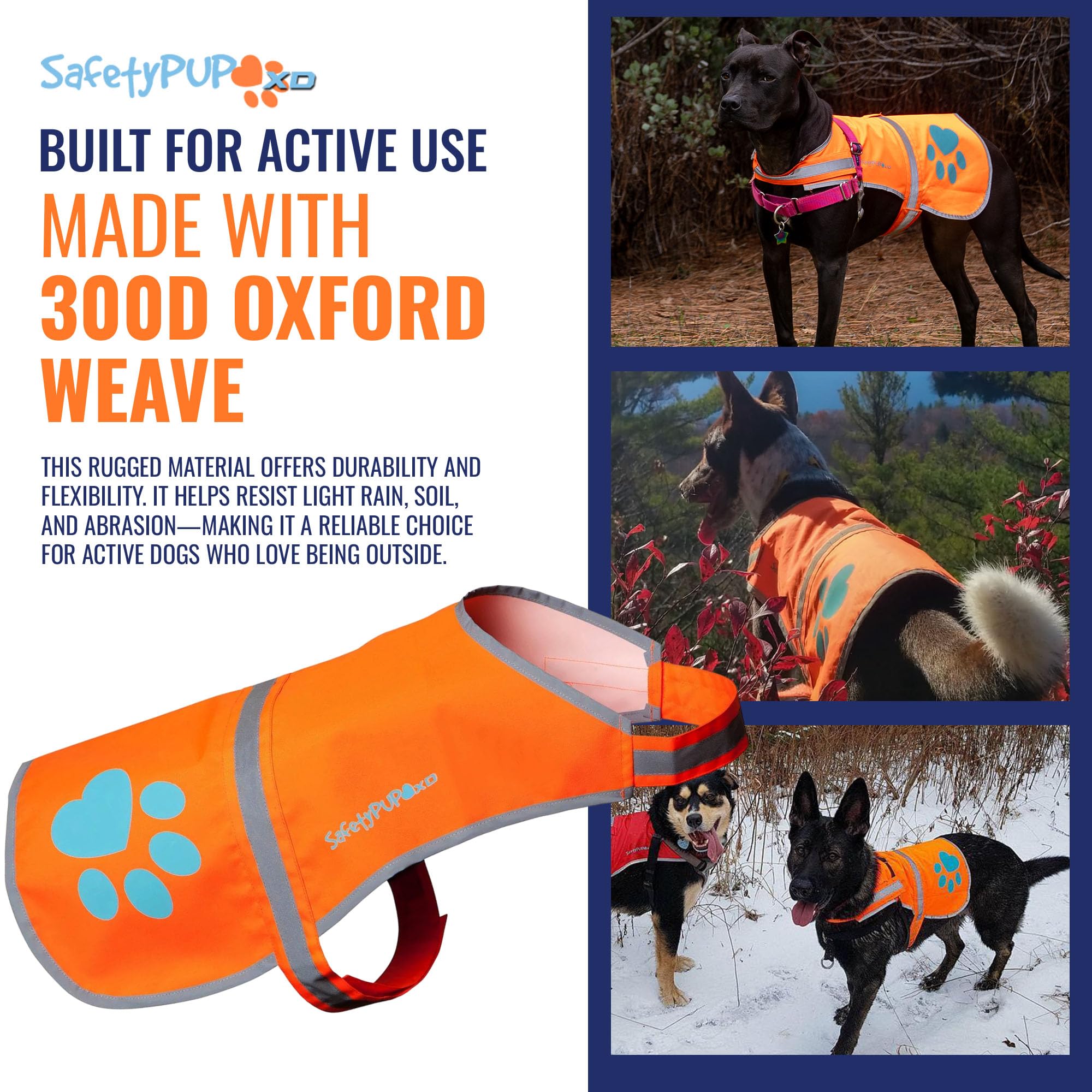 SafetyPUP XD chaleco reflectante con correa de utilidad para bolsas.