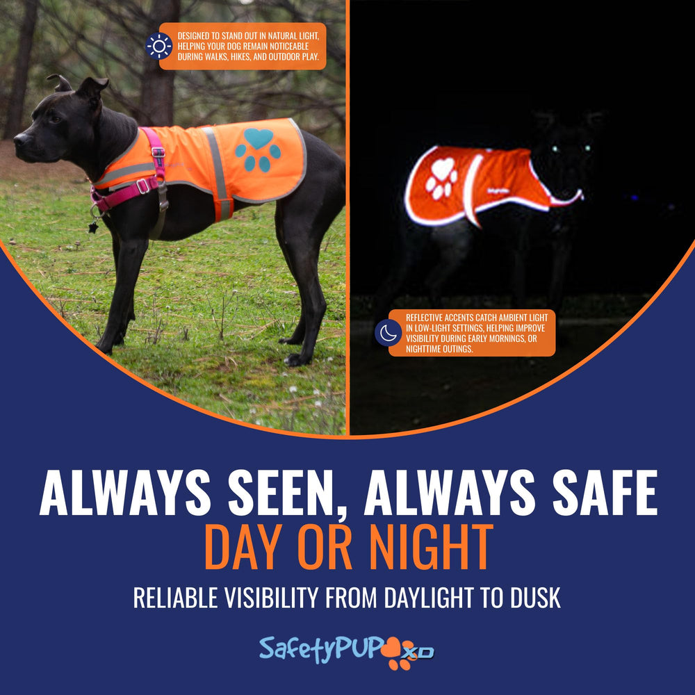 SafetyPUP XD chaleco reflectante compatible con arnés, cómodo y sin volumen.