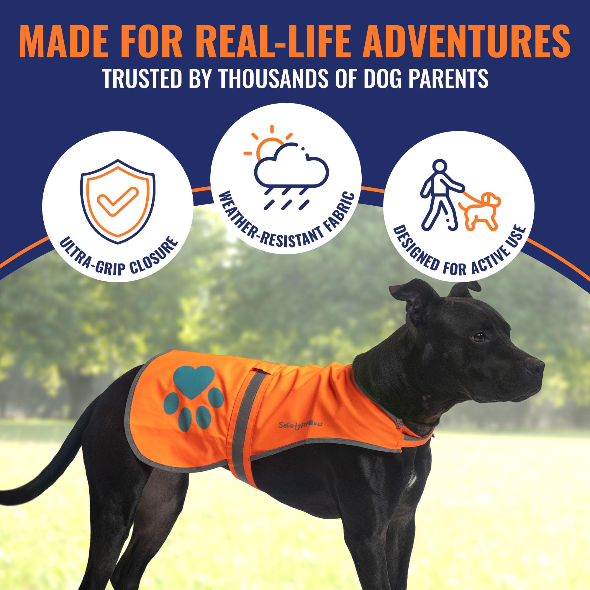 SafetyPUP XD chaleco reflectante impermeable, perfecto para lluvia ligera.