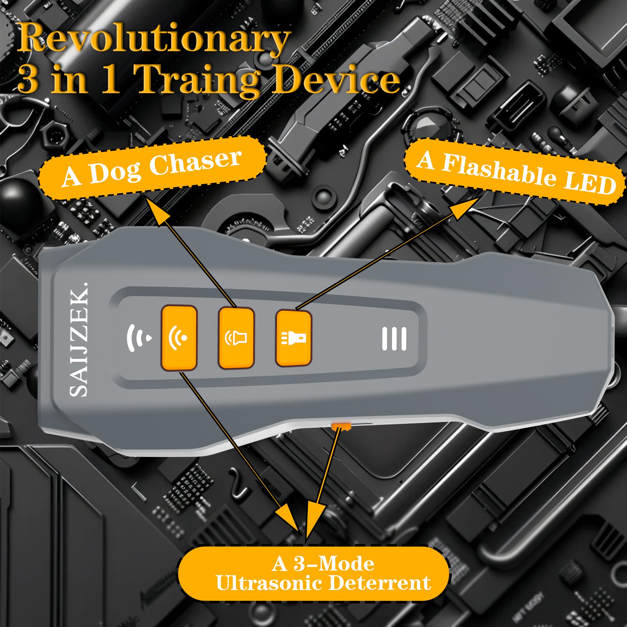 SAIJZEK Entrenador Ultrasonico G2 modo 2 frecuencia variable para evitar habituación.