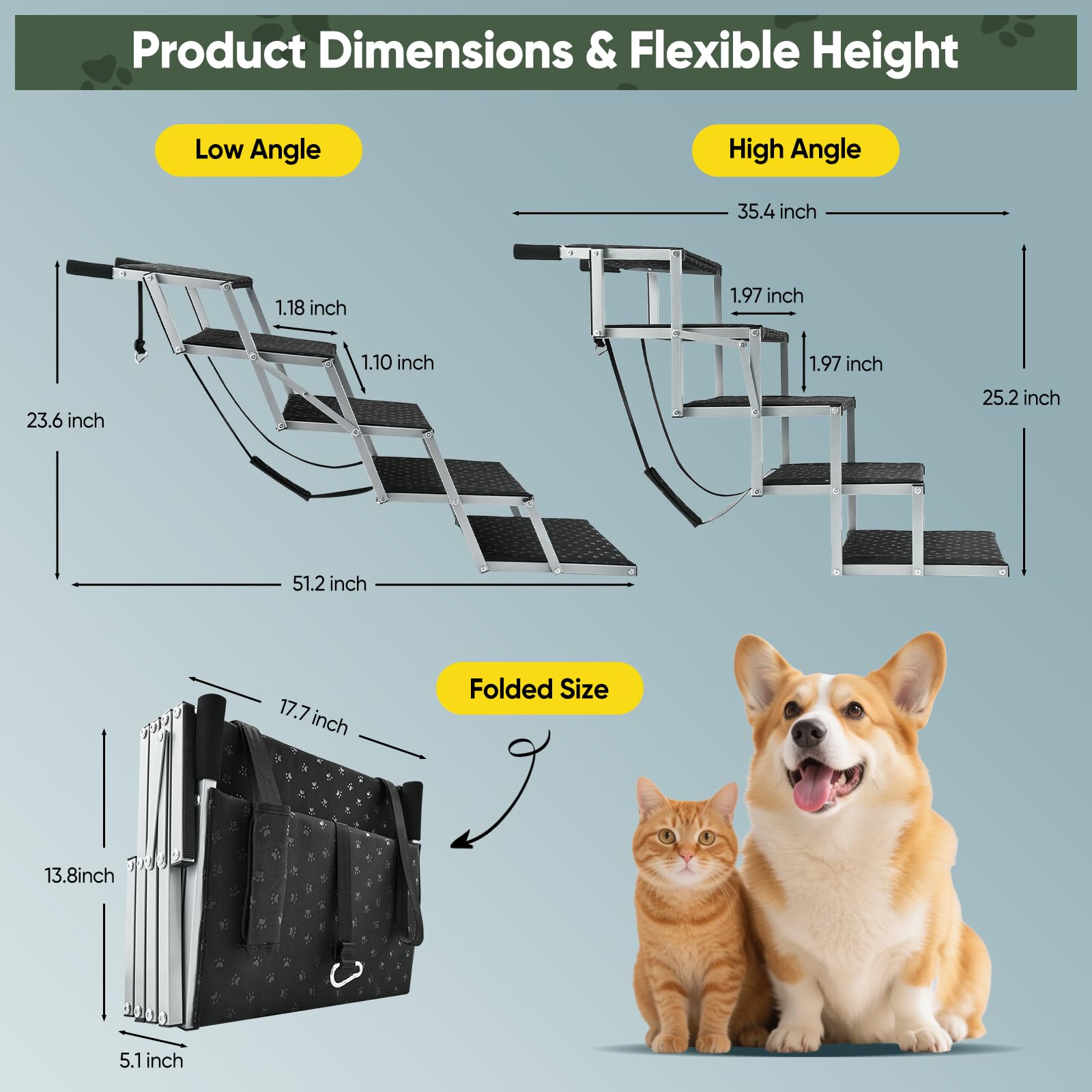 SakerPlus pasos para perros de 5 escalones, ideal para subir al coche.
