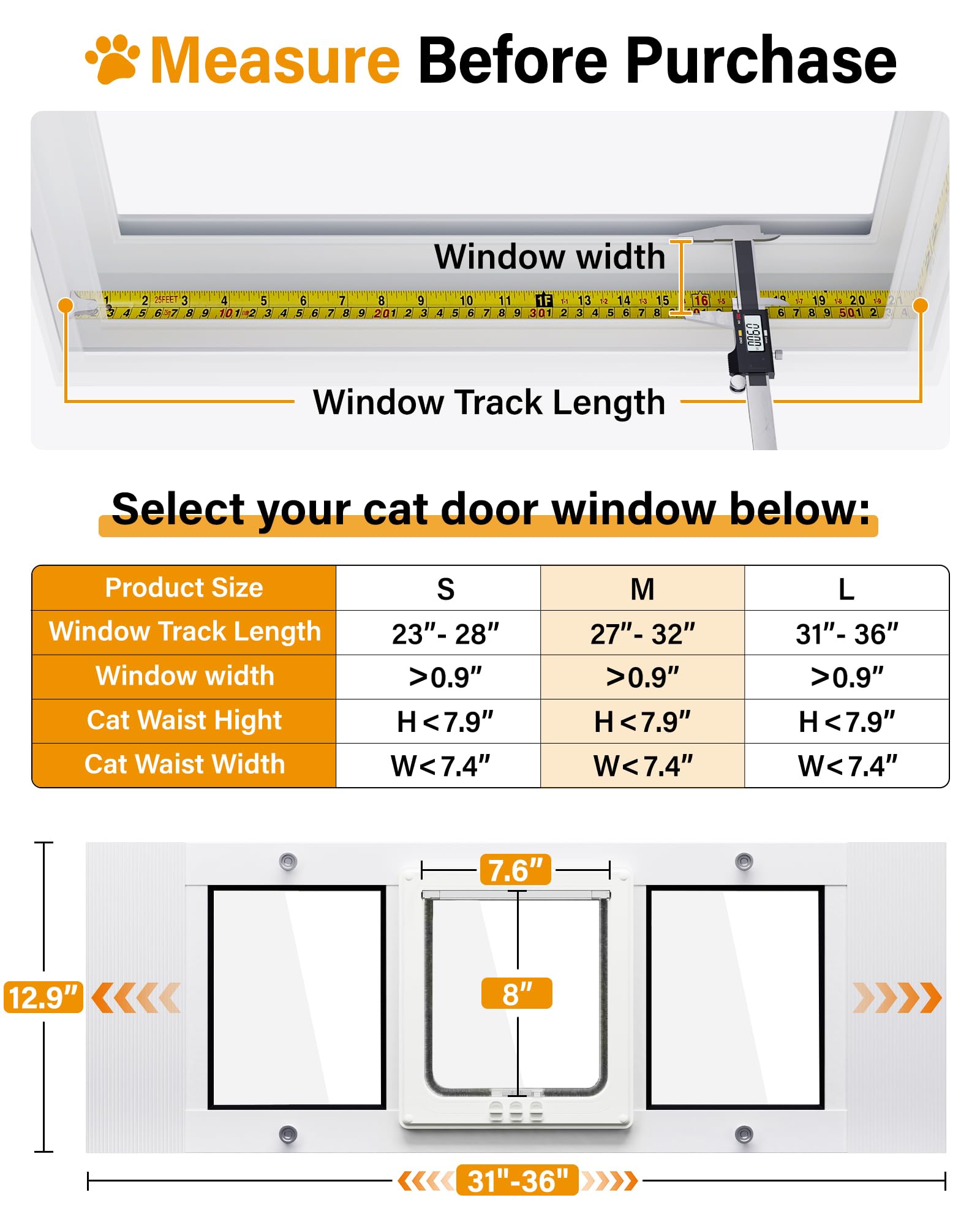 SAKSUN puerta-gato-ventana para ventanas horizontales, instalación discreta.