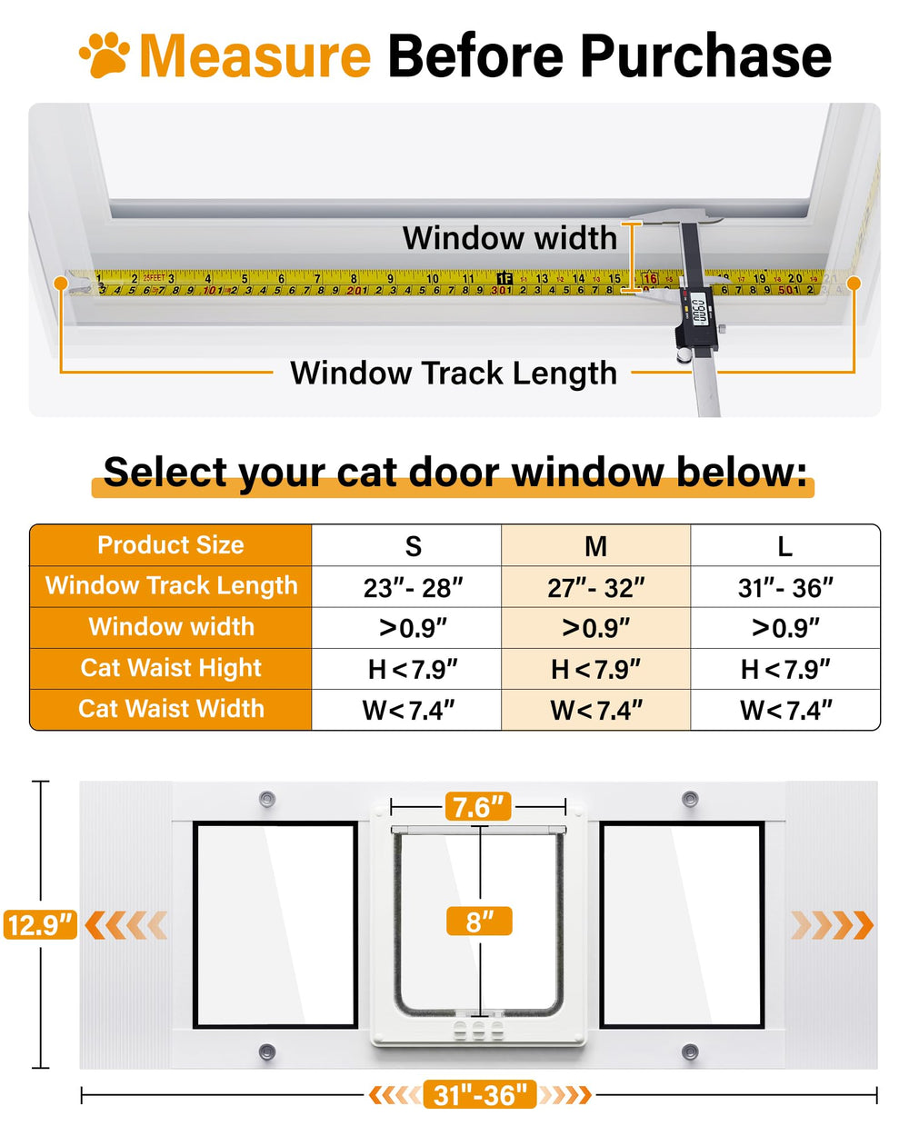 SAKSUN puerta-gato-ventana para ventanas horizontales, instalación discreta.