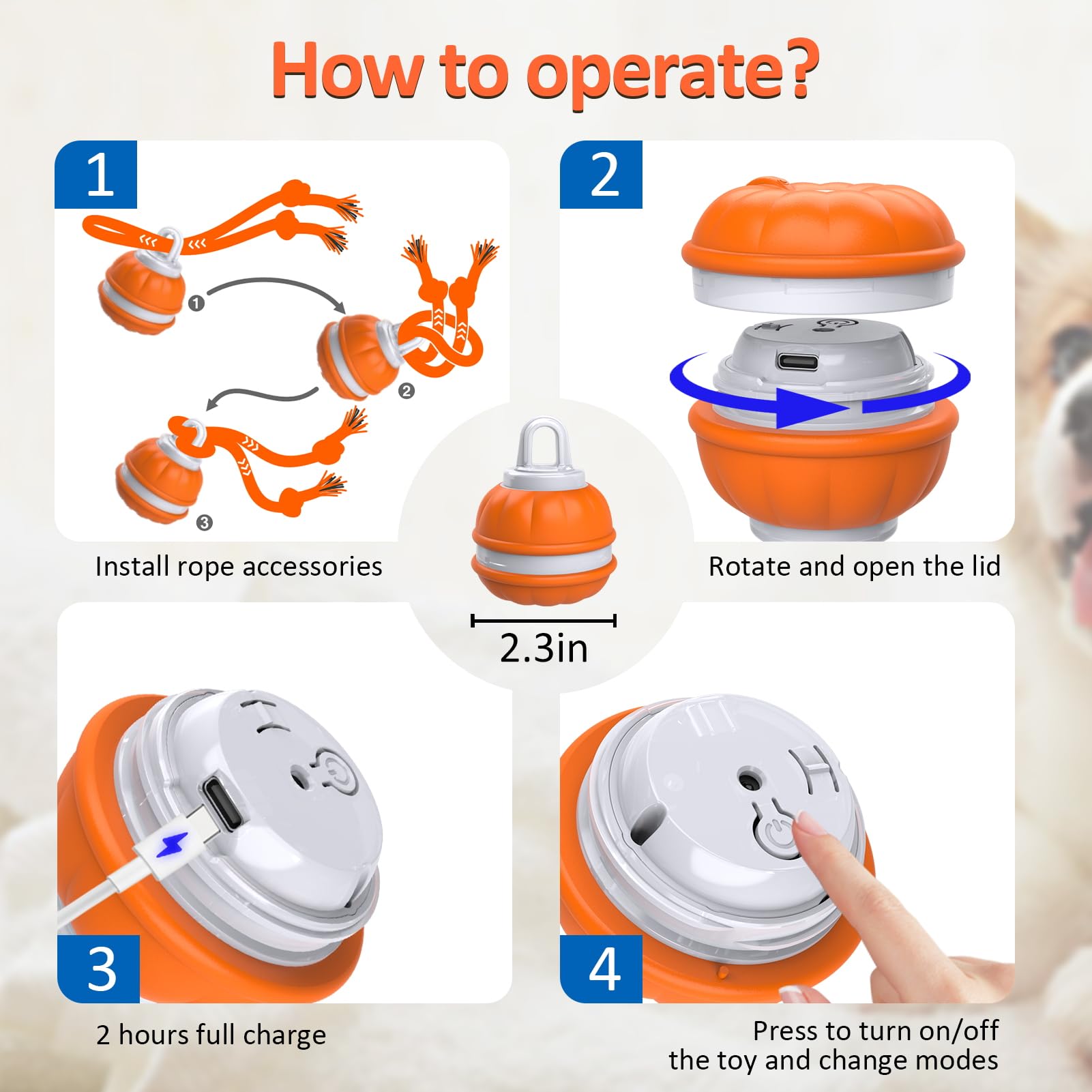 Salodal Peppy Pet Ball incluye cuerda y manual para empezar.