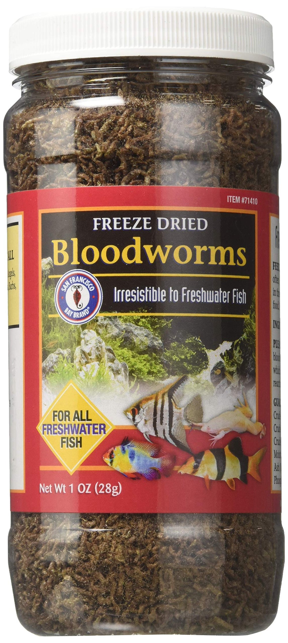 San Francisco Bay Brand gusanos de sangre desecados en envase de 1 oz para peces.