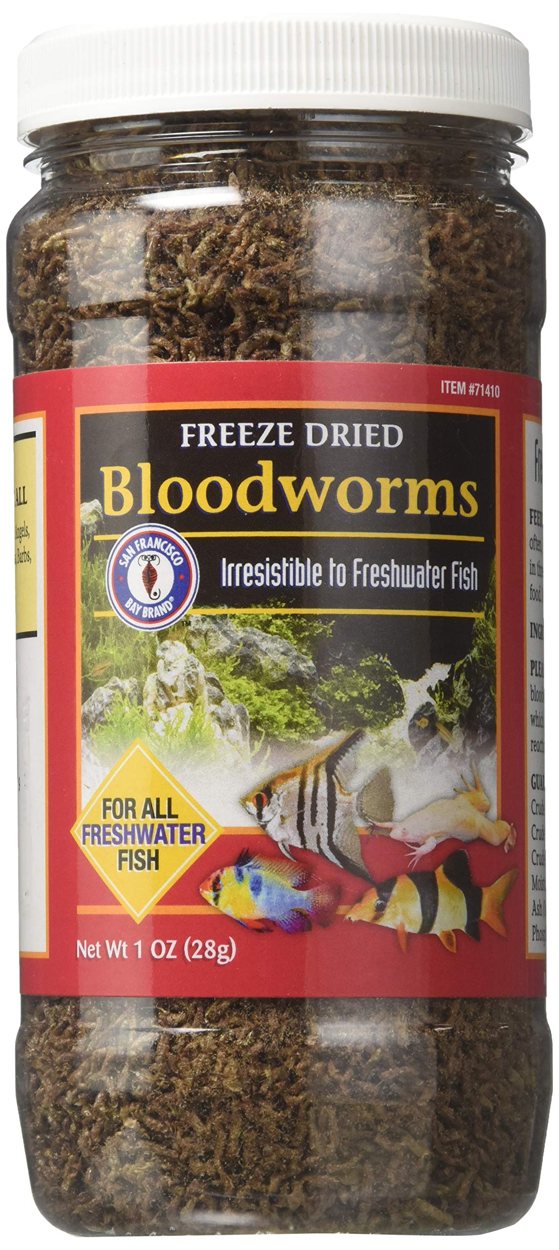 San Francisco Bay Brand gusanos de sangre desecados en envase de 1 oz para peces.