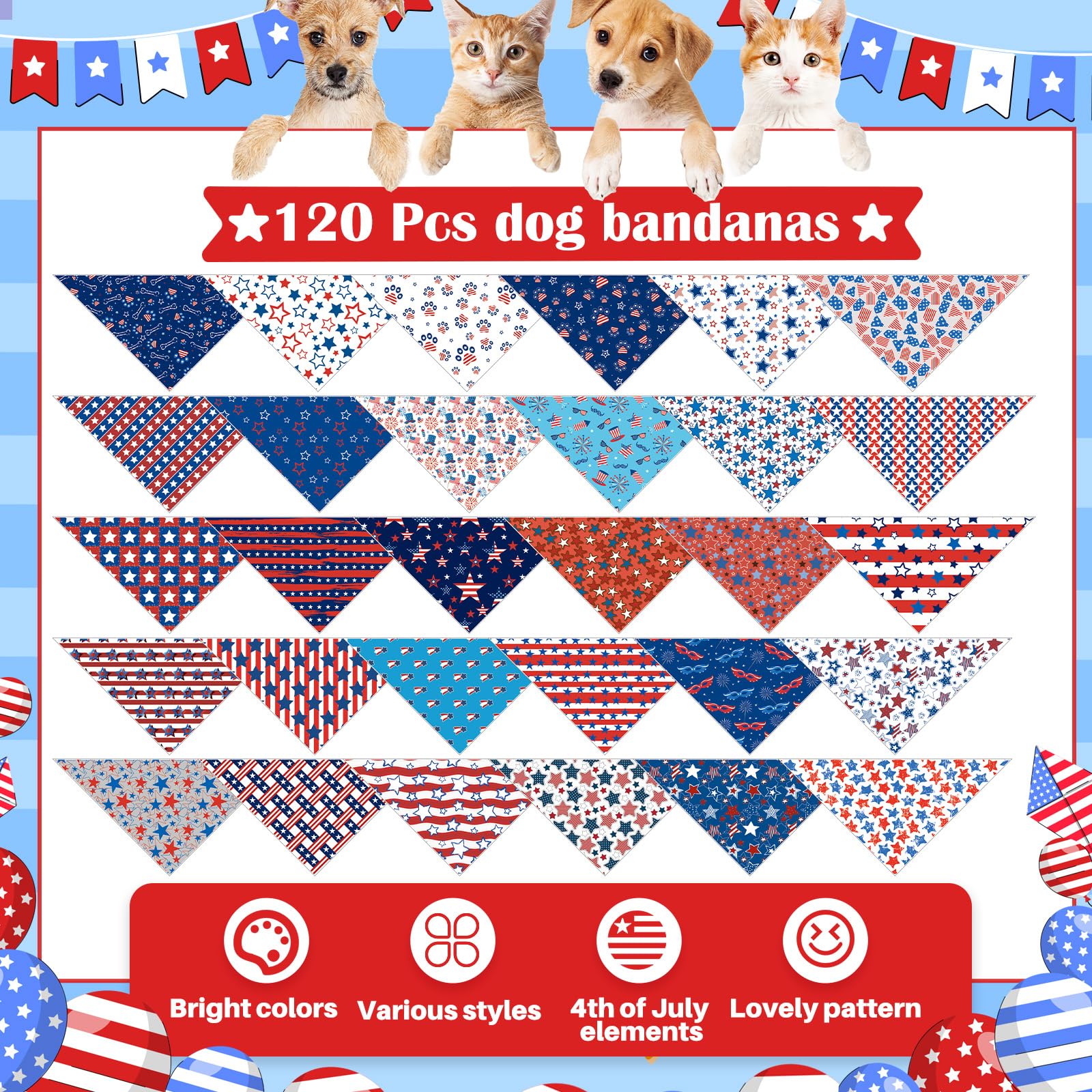 Bandana patriótica Sanwuta para perros, triángulo suave para confort diario.