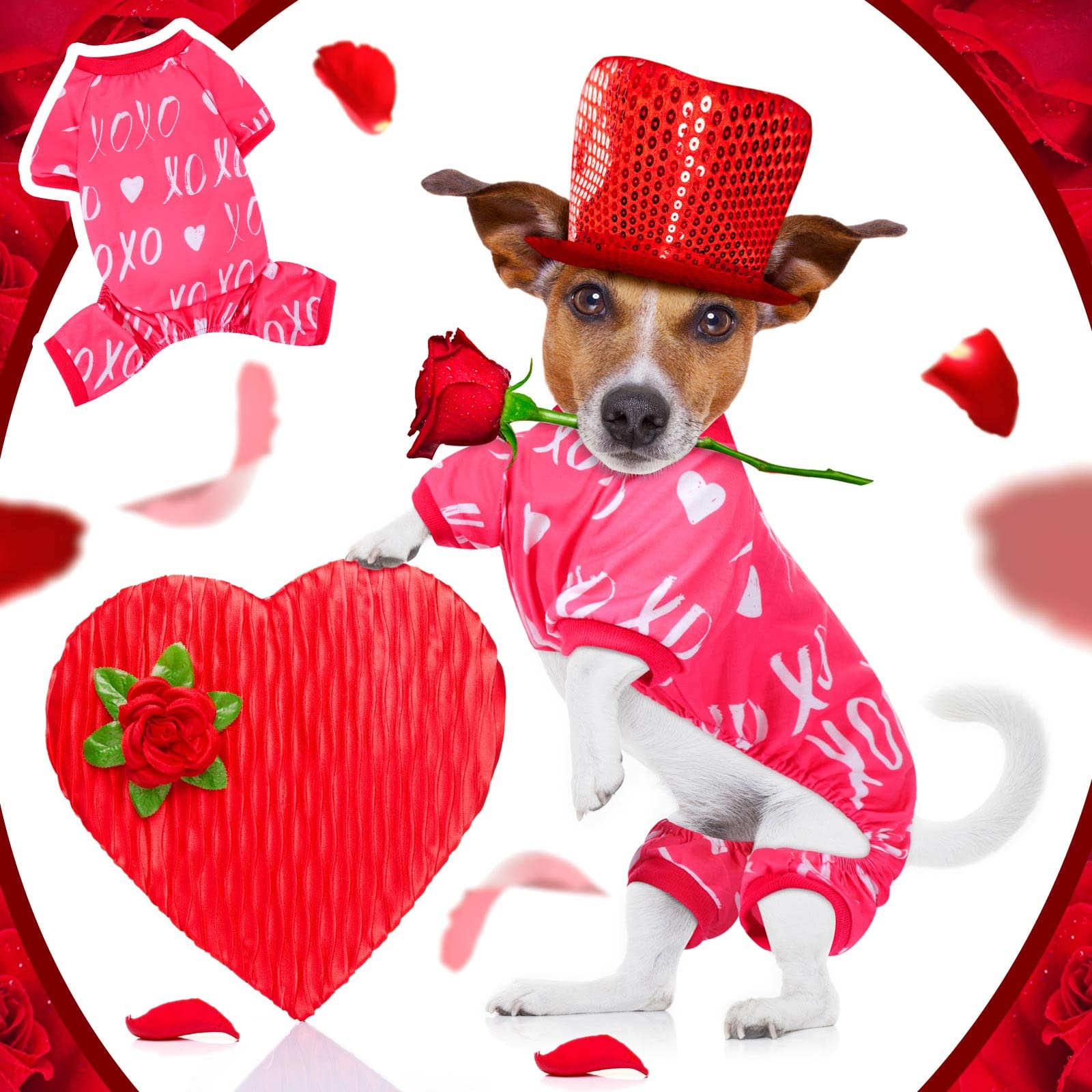 Conjunto Sanwuta de pijamas caninos con motivos amor y beso, perfecto para sesiones de fotos